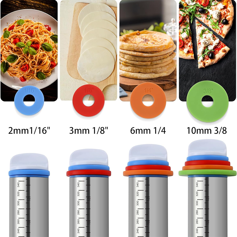 Rolling pin 3-Piece Set, 17.5" Rolling Pin with Adjustable Thickness Rings, Wooden Dough Roller, Rolling Pins for Baking Pizza, Pasta, Bread - Baking Essentials