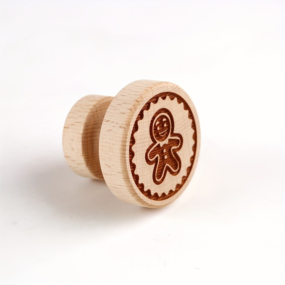 5Pcs Wooden Christmas Biscuit Embossing Stamp, Christmas Deer, Snowman, Santa Claus, Christmas Tree, Gingerbread Man, Walking Cane, Bell Biscuit Printing Mold, Clay Printing Stamp, Suitable for Christmas Party Biscuit Embossing
