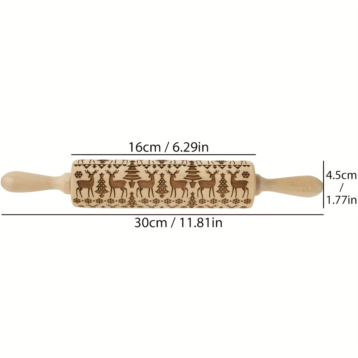 1pc Festive Rolling Pin - Reindeer & Lattice Patterns - Premium Wooden 3D Cookie Mold - Laser Engraved DIY Baking Tool for Charming Biscuits, Fondant Cakes & Dough Artistry