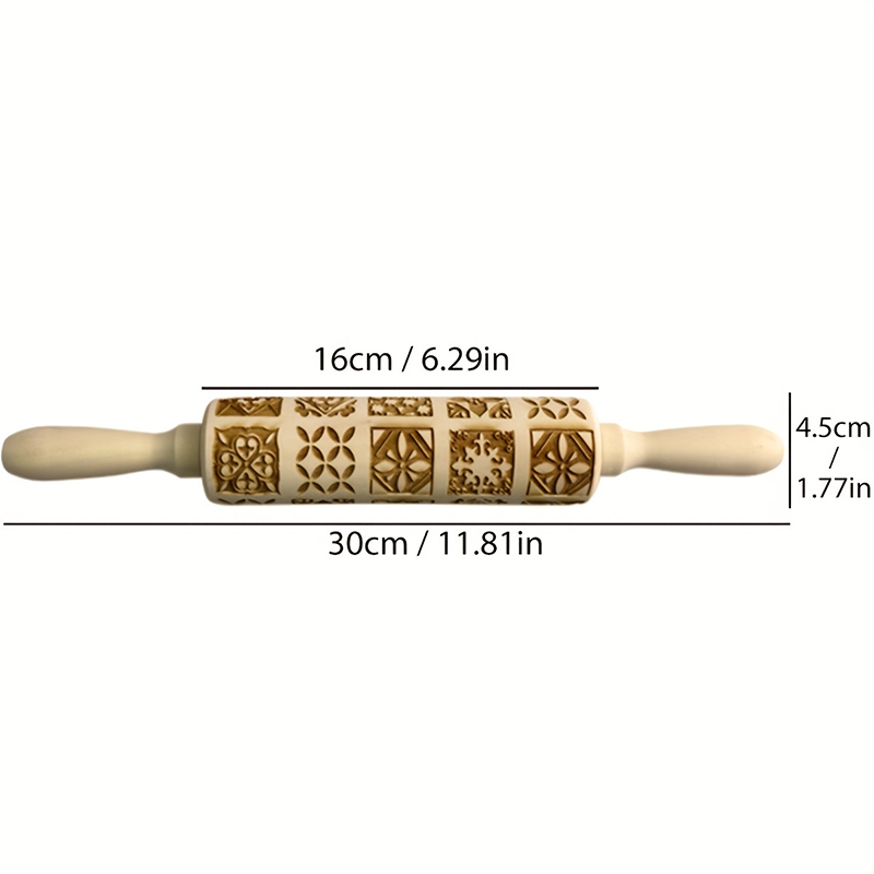 1pc Festive Rolling Pin - Reindeer & Lattice Patterns - Premium Wooden 3D Cookie Mold - Laser Engraved DIY Baking Tool for Charming Biscuits, Fondant Cakes & Dough Artistry