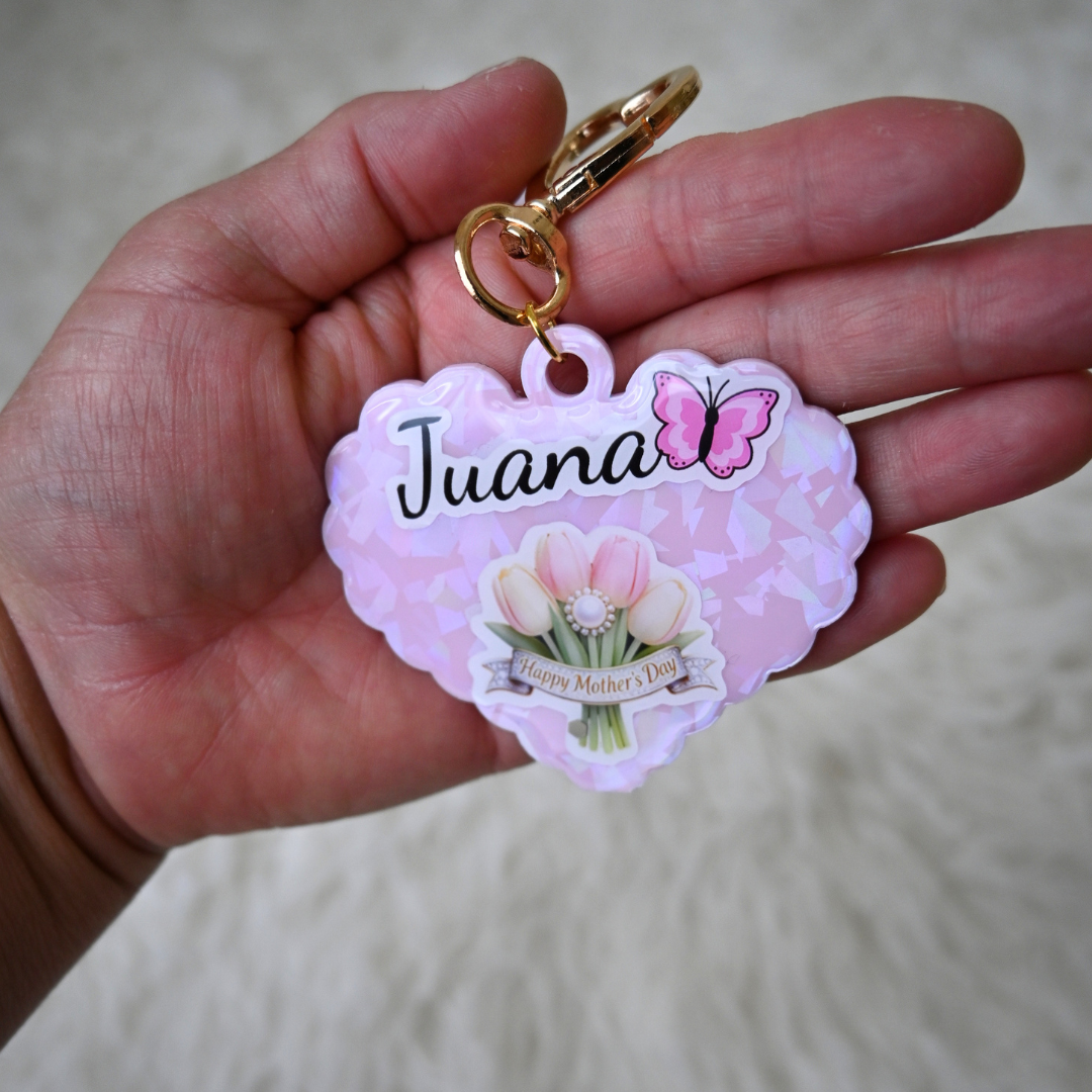 2.7" Pastel Pink Holographic Acrylic Heart Keychain