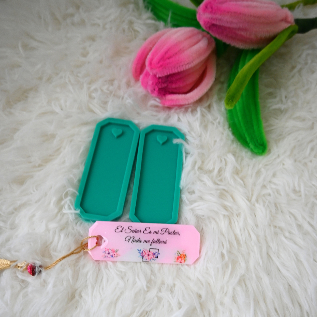 Set of 2 Silicone Epoxy Resin Bookmark Molds with Heart Hole