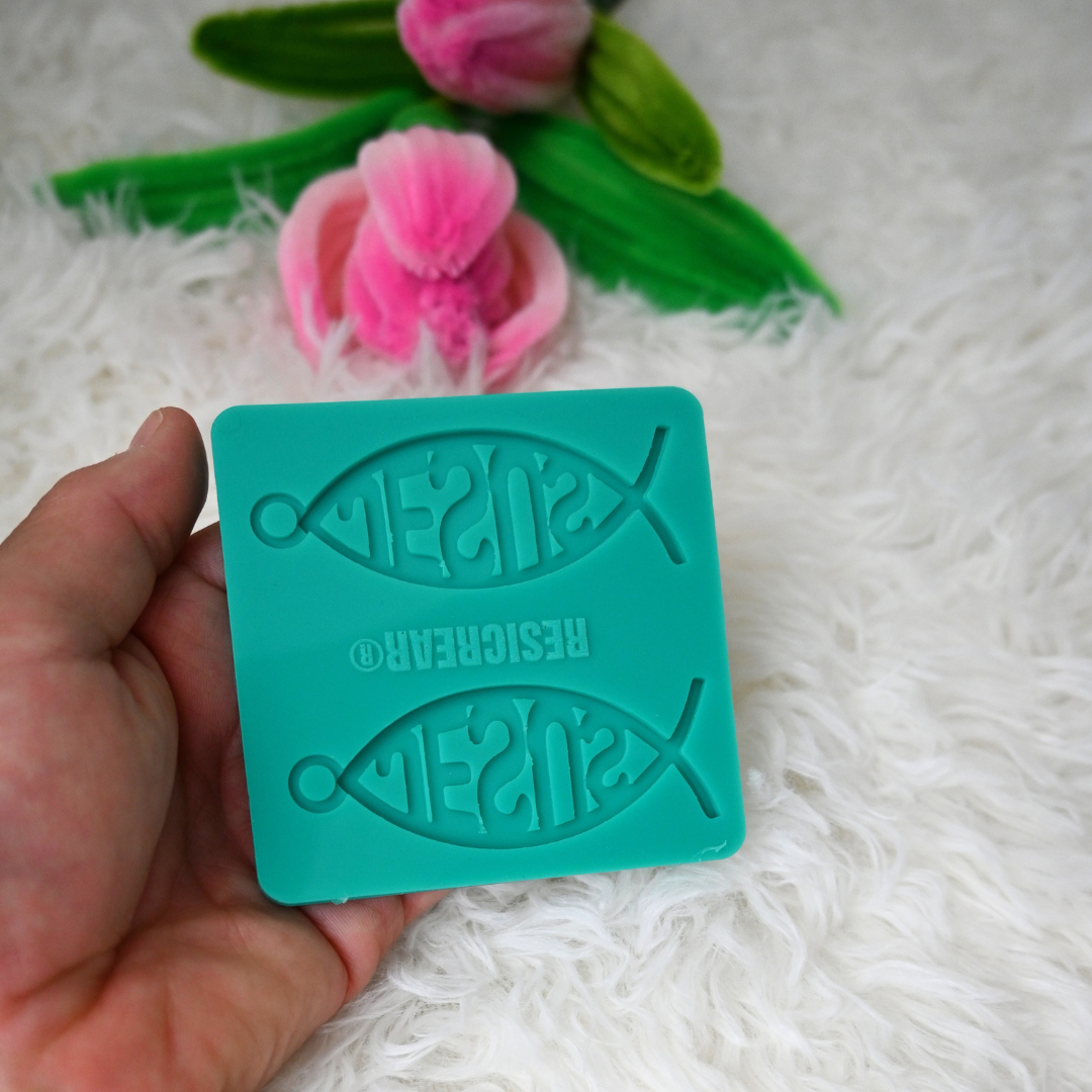 Silicone Epoxy Resin Mold — Christian Ichthys Fish "Jesus" — 2-Cavity Mold for Religious Jewelry & Pendants