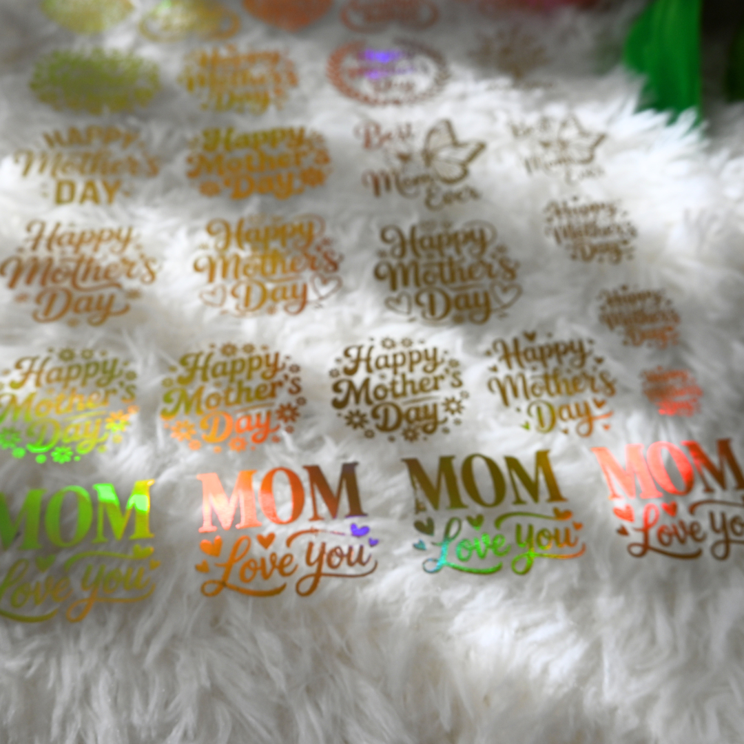 3 Holographic Gold Text Sheets for Resin – Premium Mother’s Day Designs (NOT Stickers)