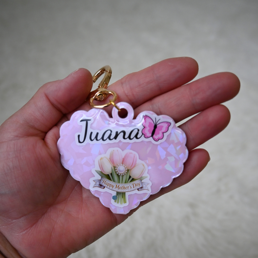 2.7" Pastel Pink Holographic Acrylic Heart Keychain