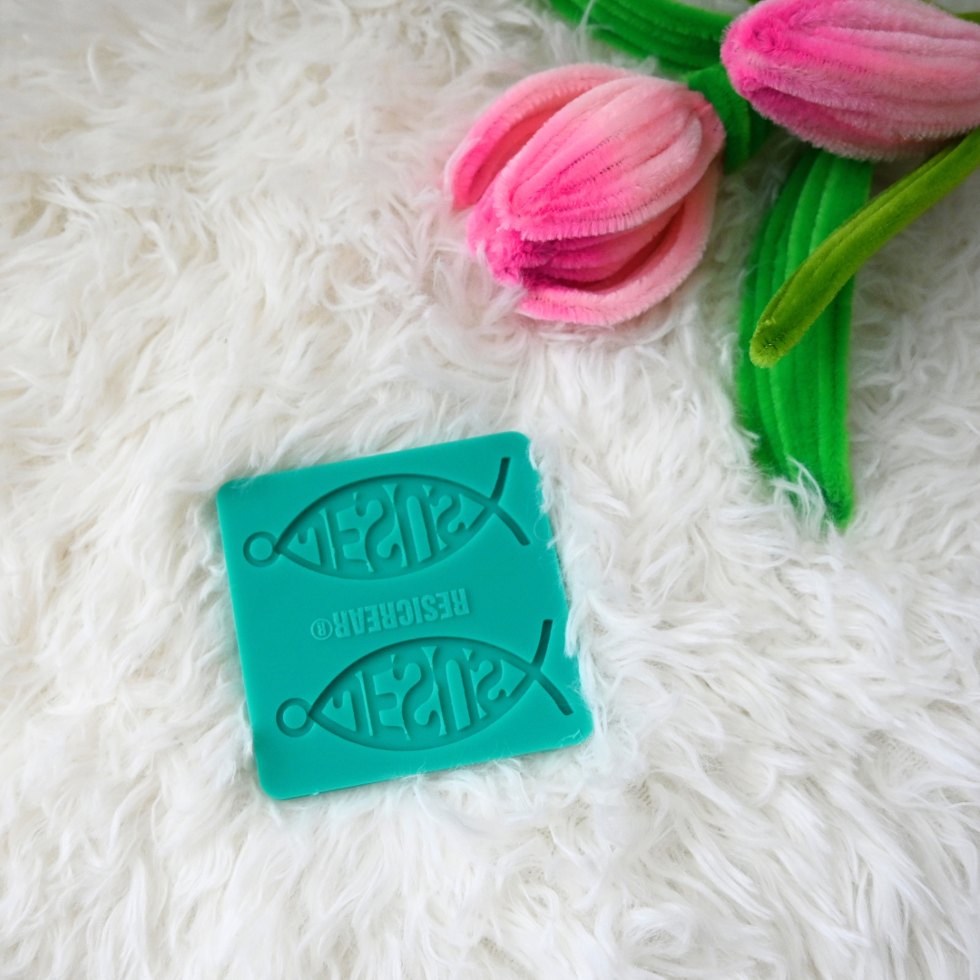 Silicone Epoxy Resin Mold — Christian Ichthys Fish "Jesus" — 2-Cavity Mold for Religious Jewelry & Pendants