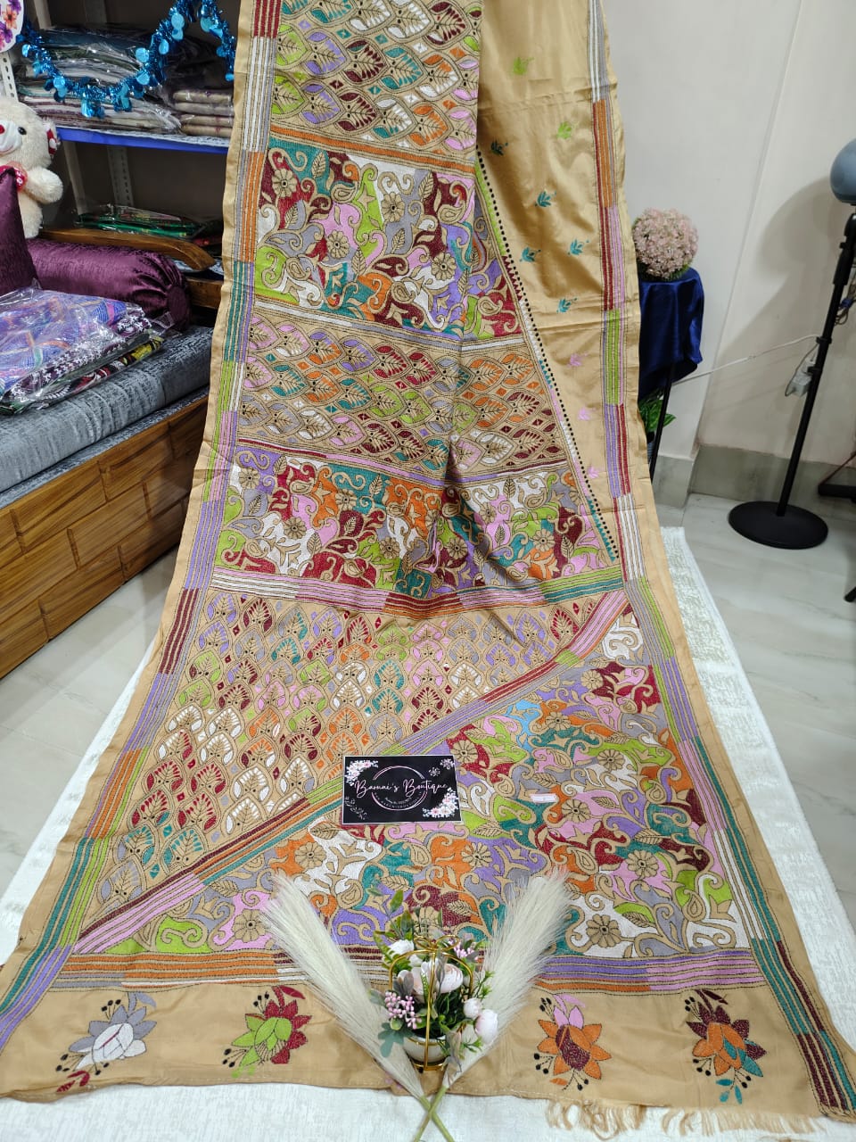 Kantha Stitch (Reverse Inverse) On Blended Bangalore Silk