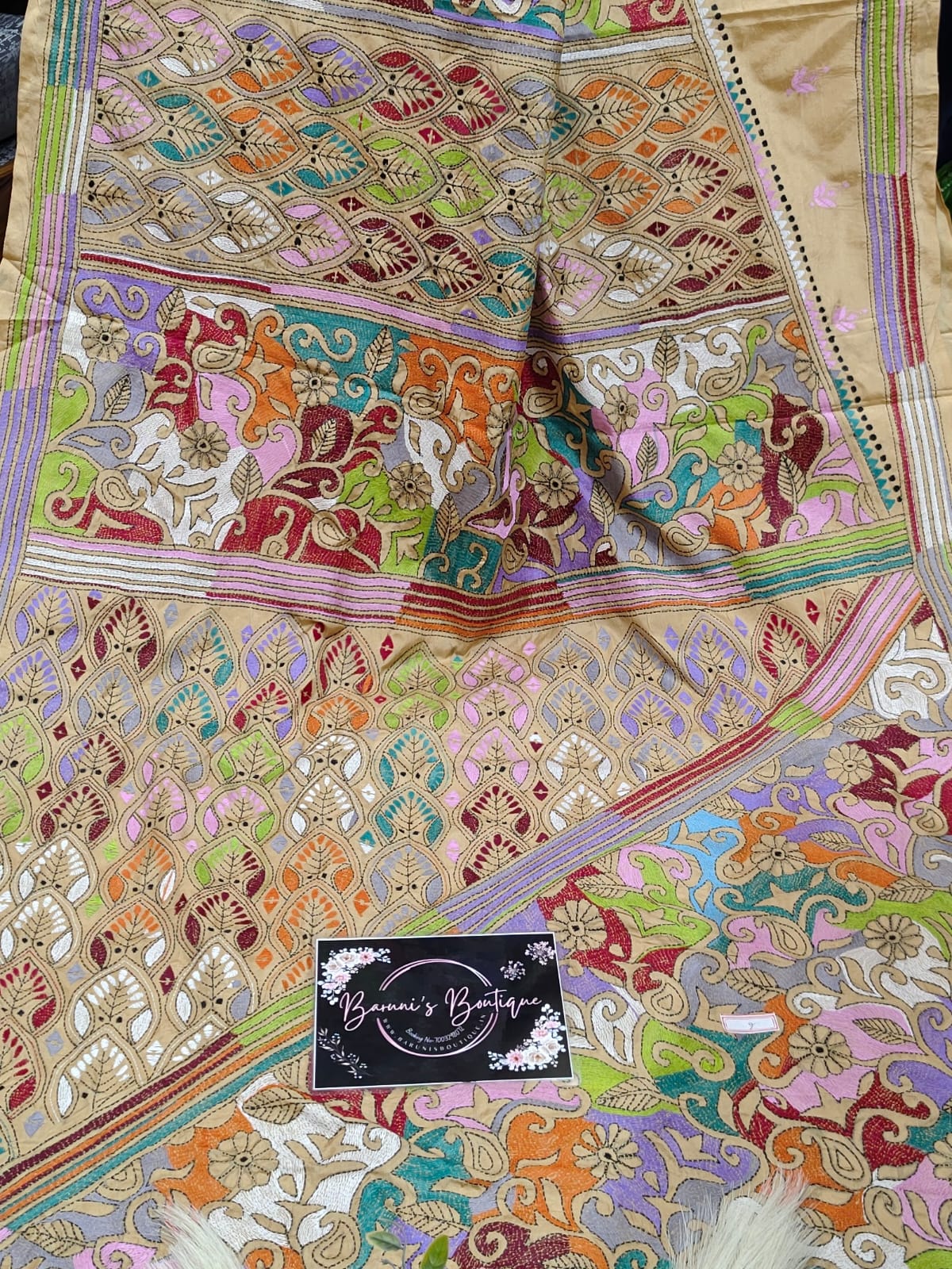 Kantha Stitch (Reverse Inverse) On Blended Bangalore Silk