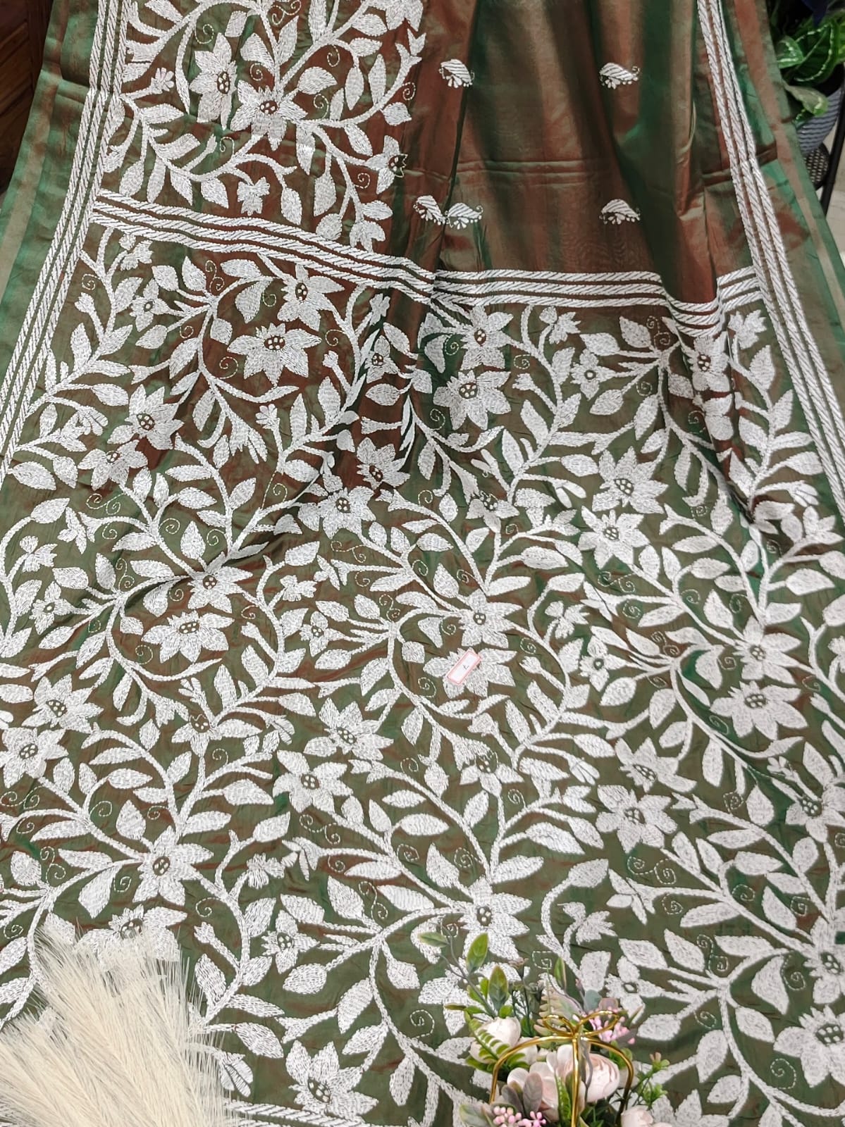 Kantha stitch (Allover Floral) on Blended Bangalore Silk