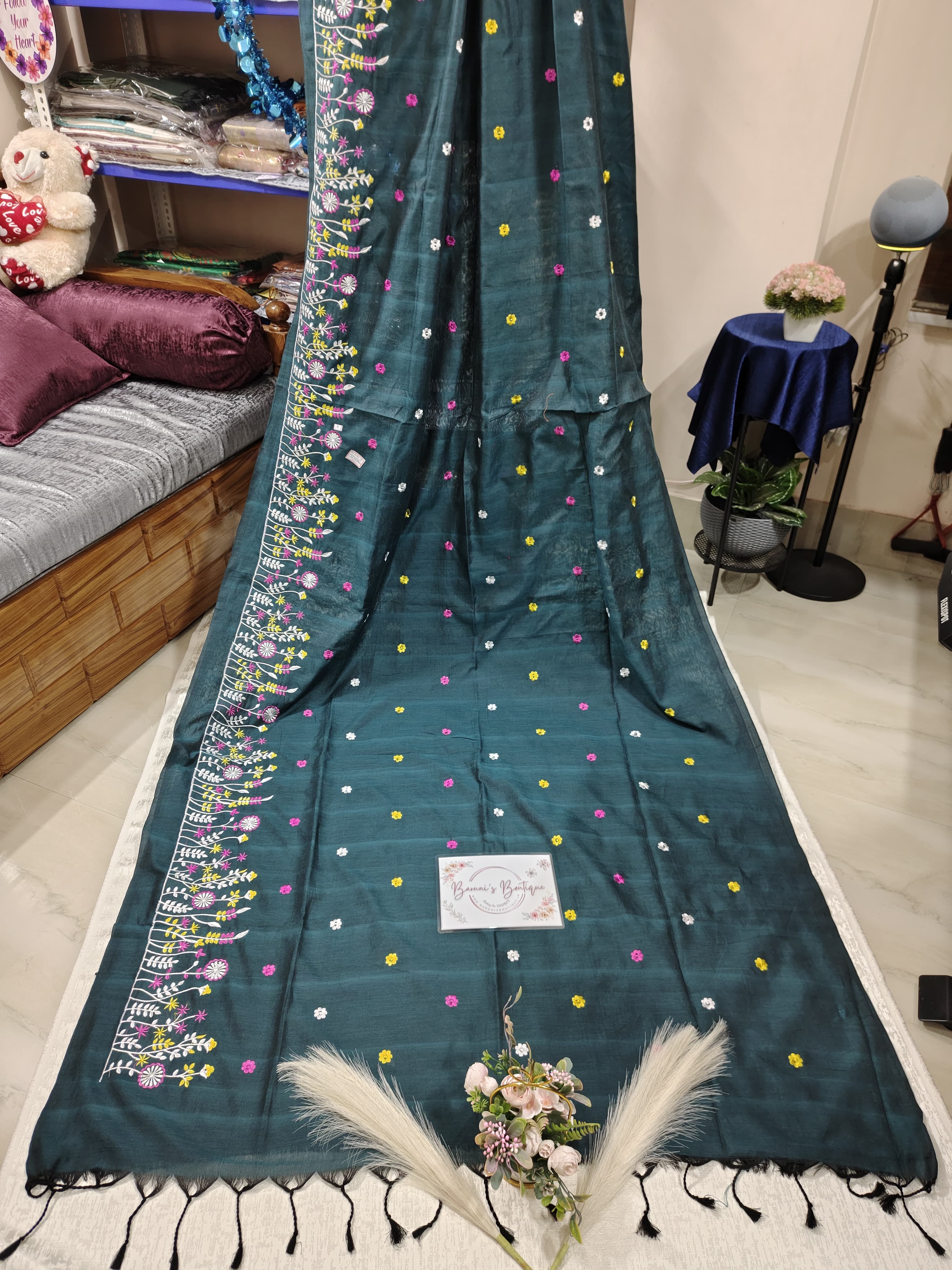 Embroidery floral design on khadi cotton