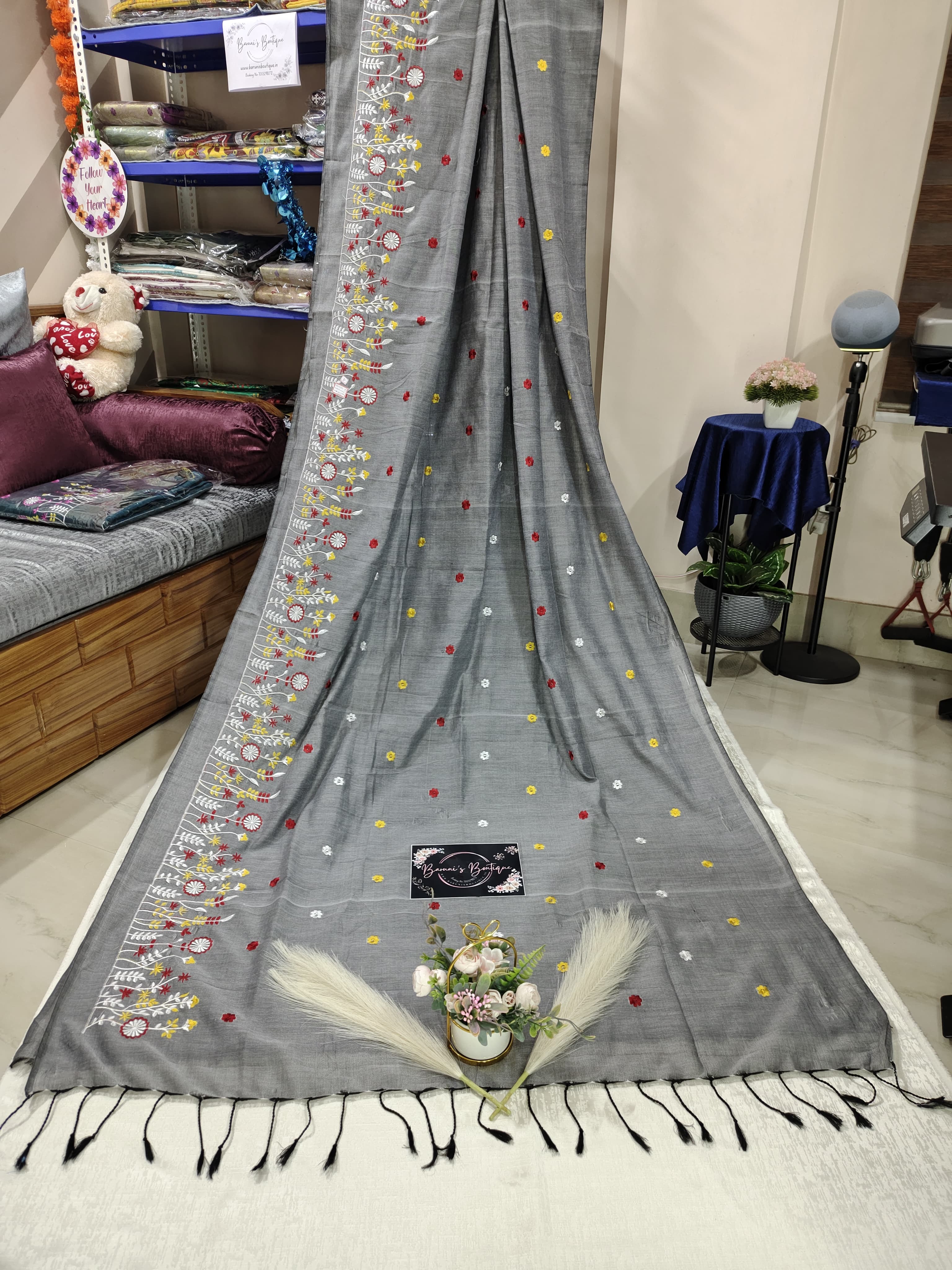 Embroidery floral design on khadi cotton