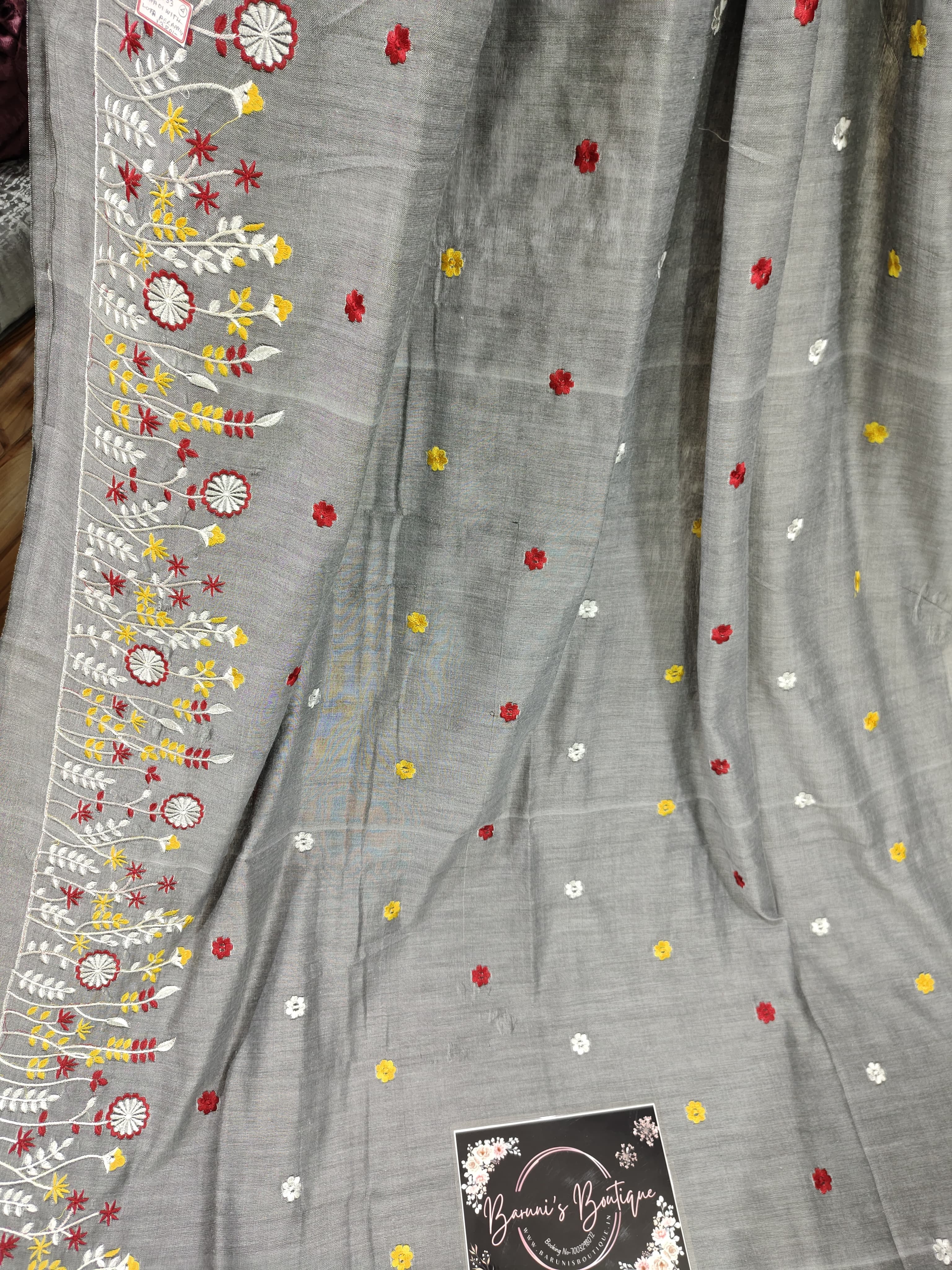 Embroidery floral design on khadi cotton