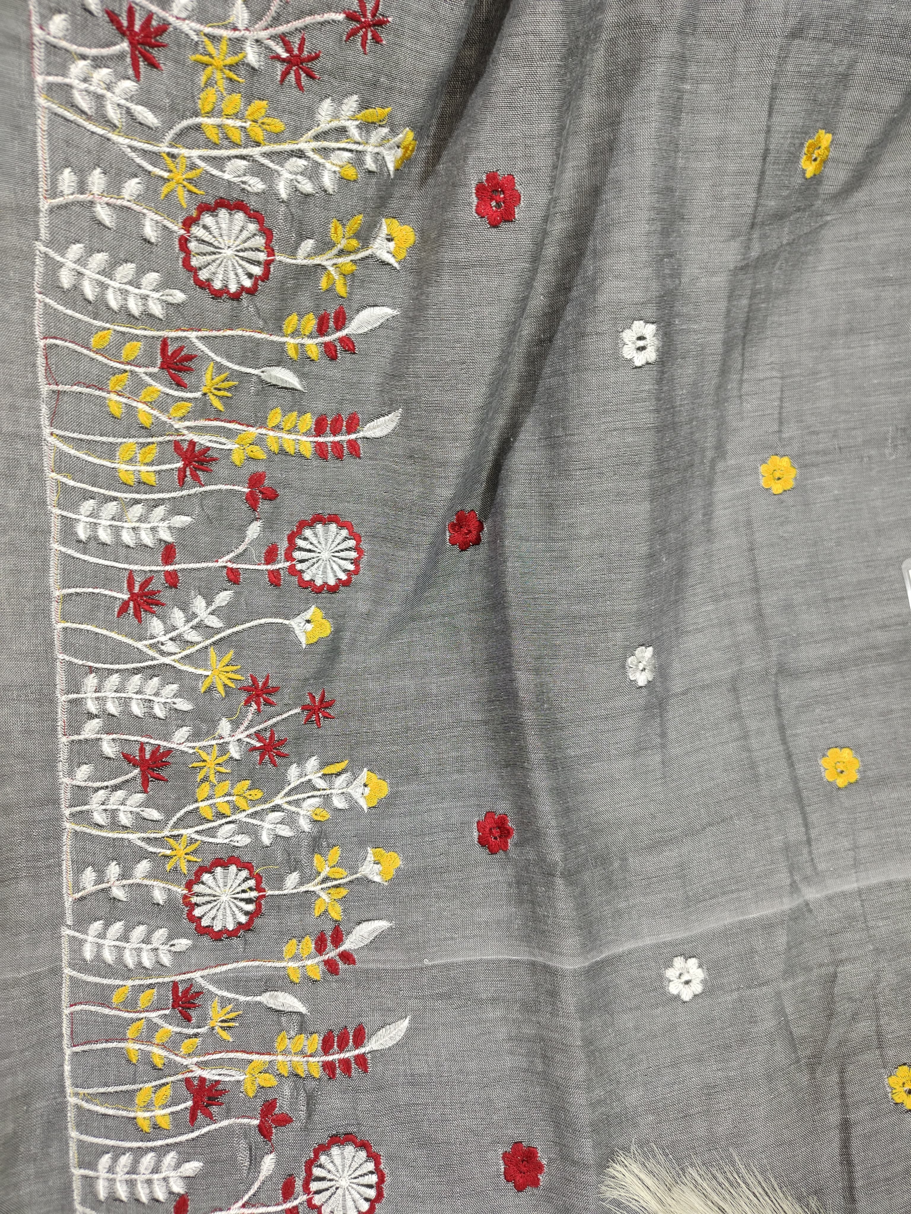 Embroidery floral design on khadi cotton