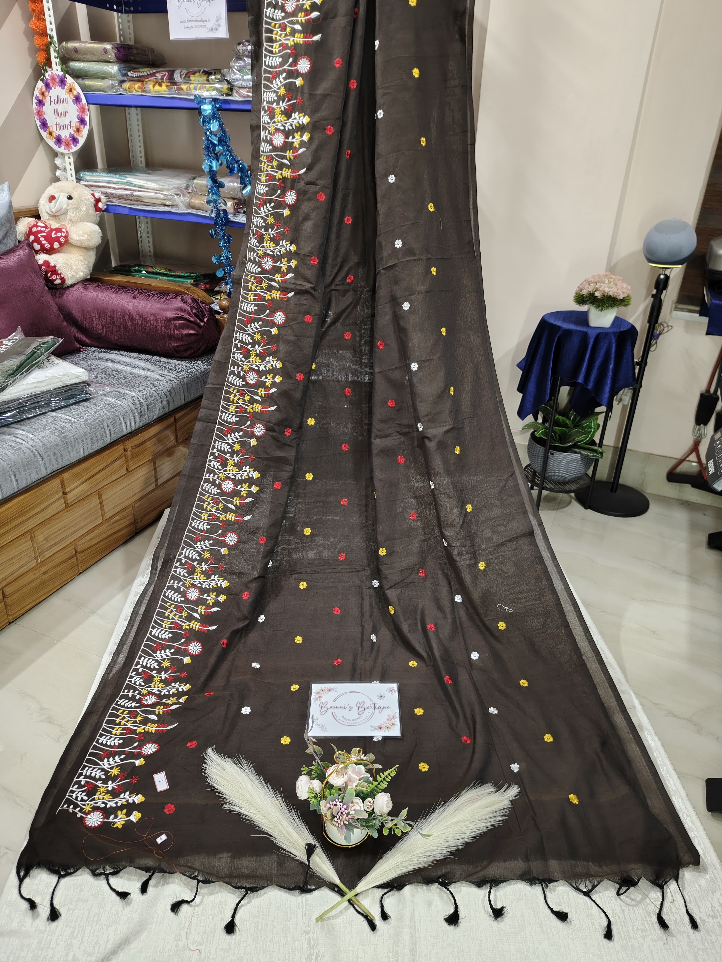 Embroidery floral design on khadi cotton