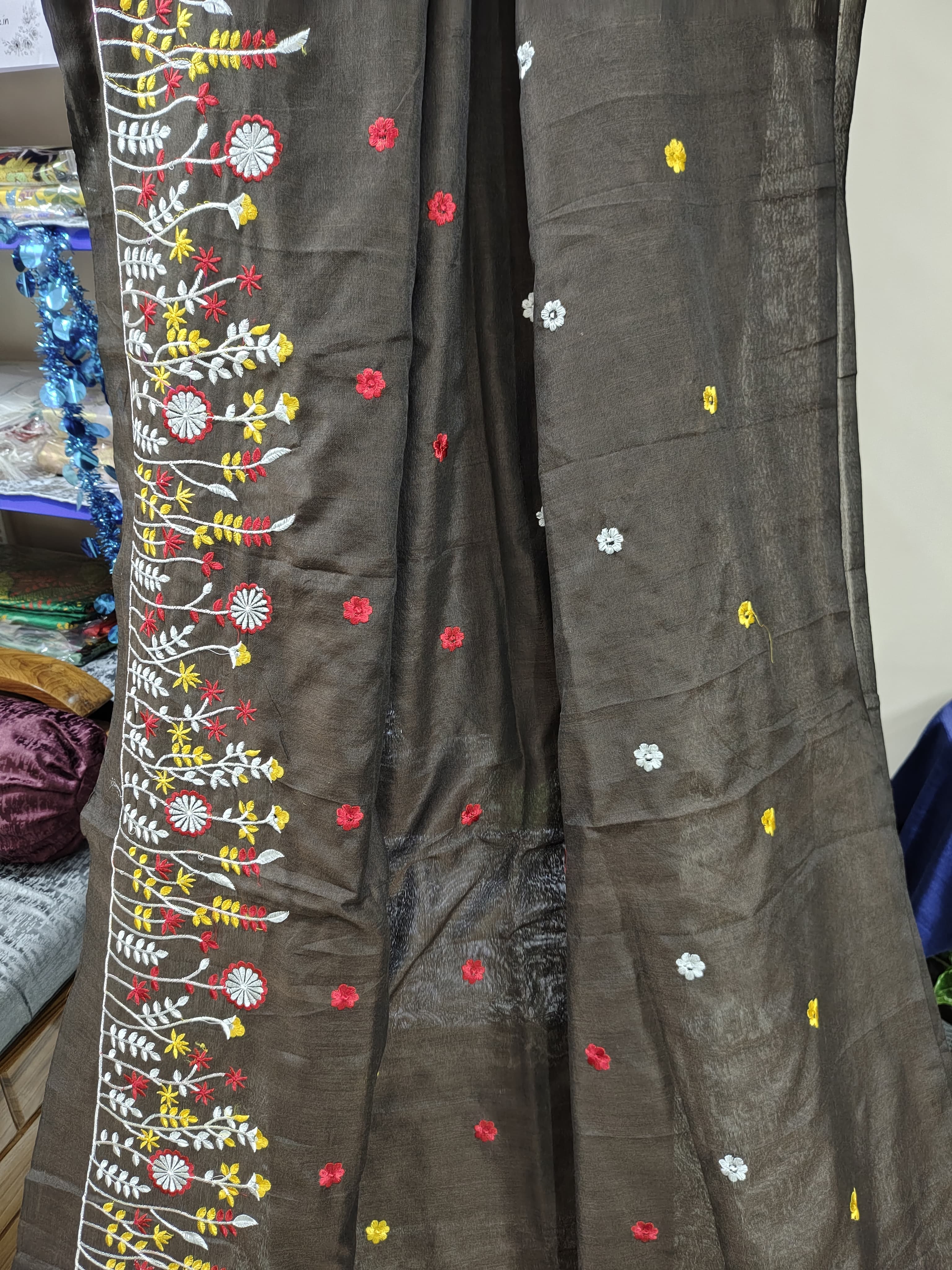 Embroidery floral design on khadi cotton