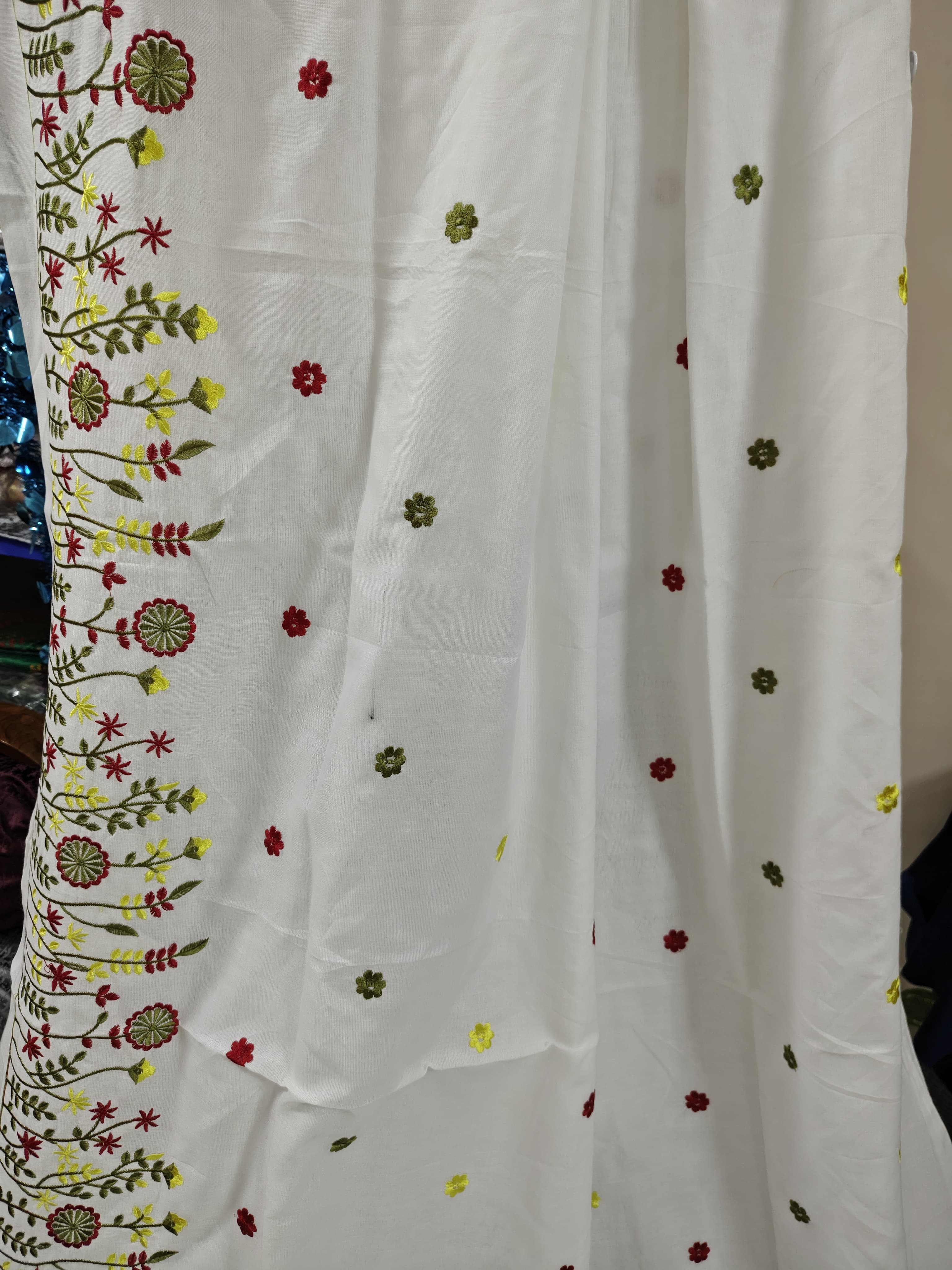 Embroidery floral design on khadi cotton