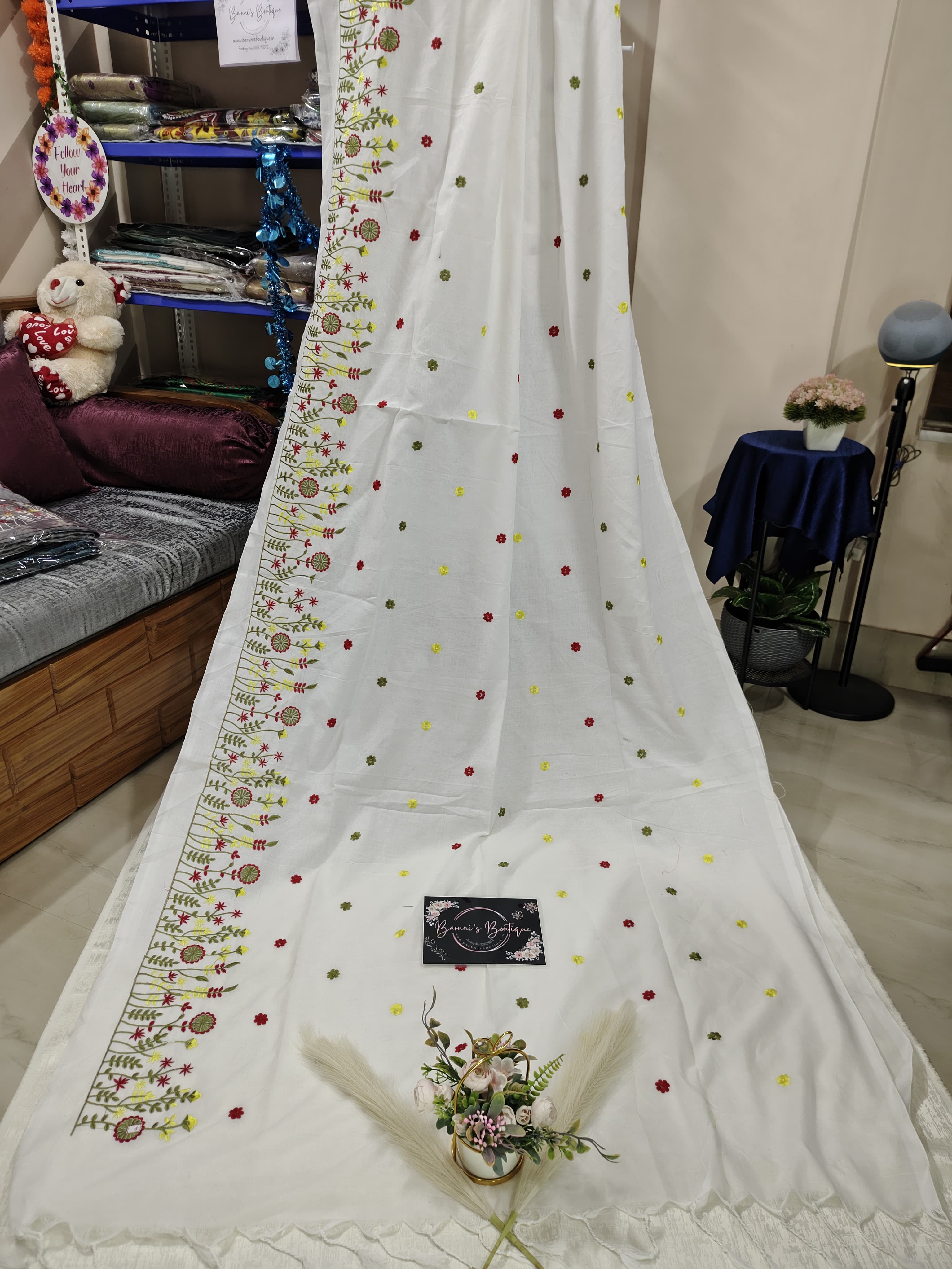 Embroidery floral design on khadi cotton