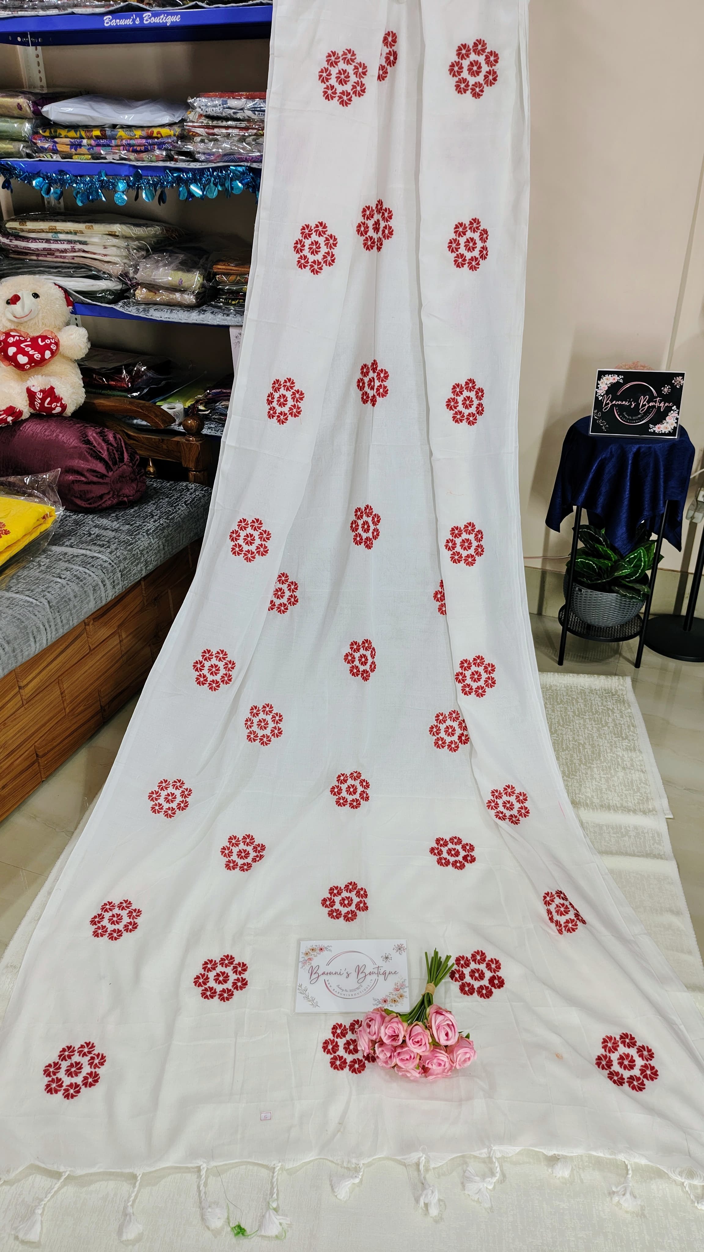 Embroidery floral design on khadi cotton