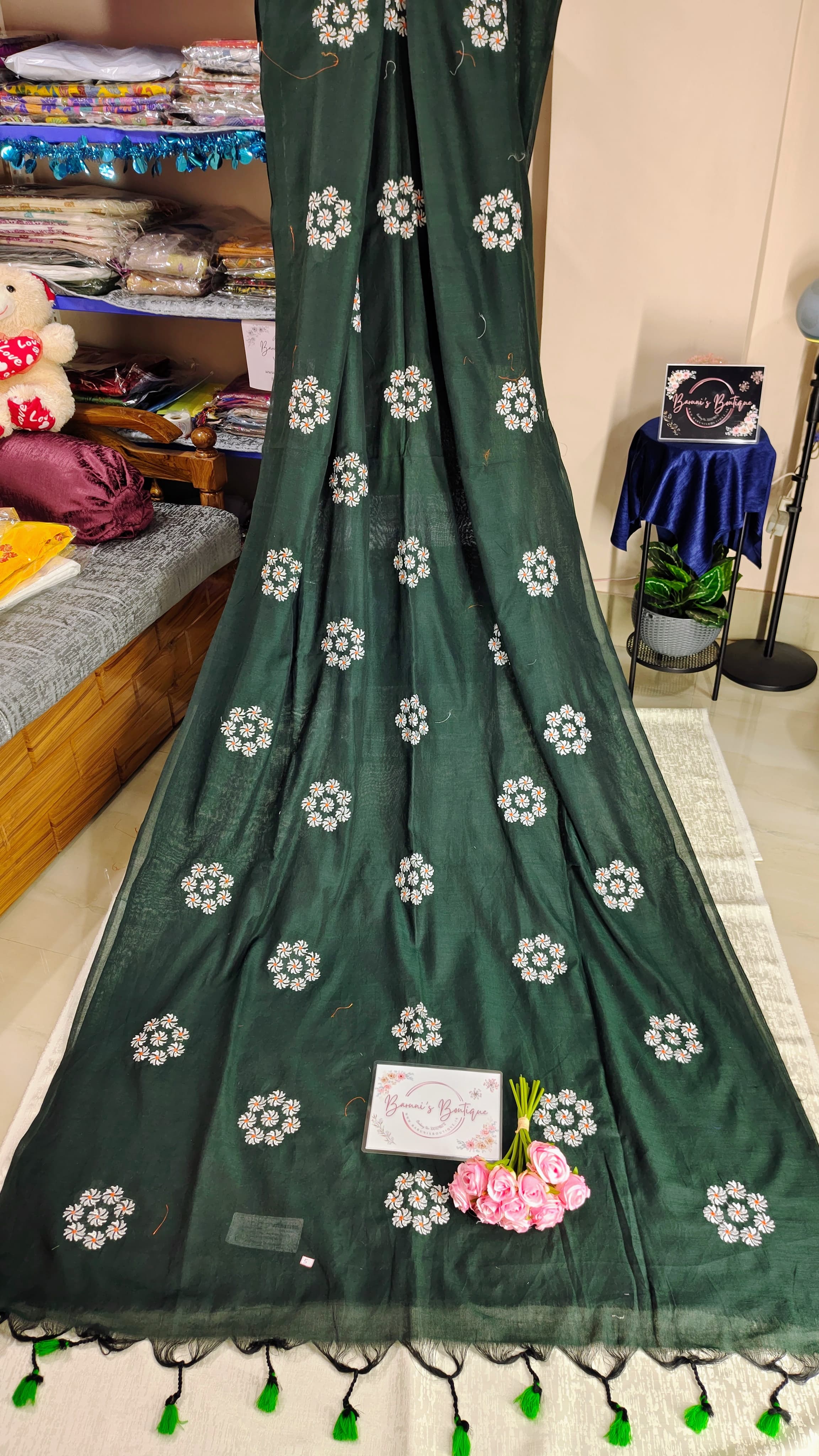 Embroidery floral design on khadi cotton