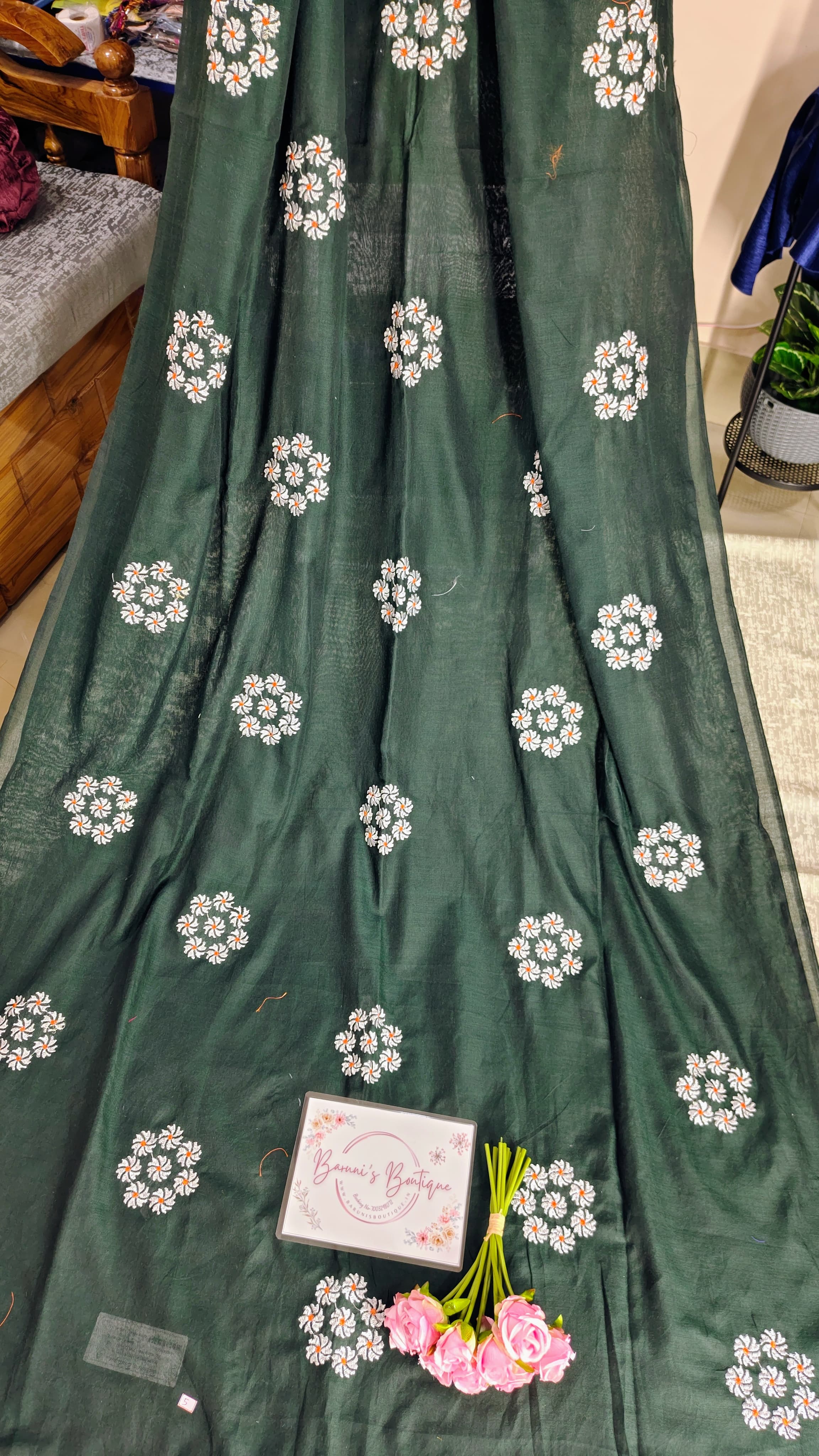 Embroidery floral design on khadi cotton