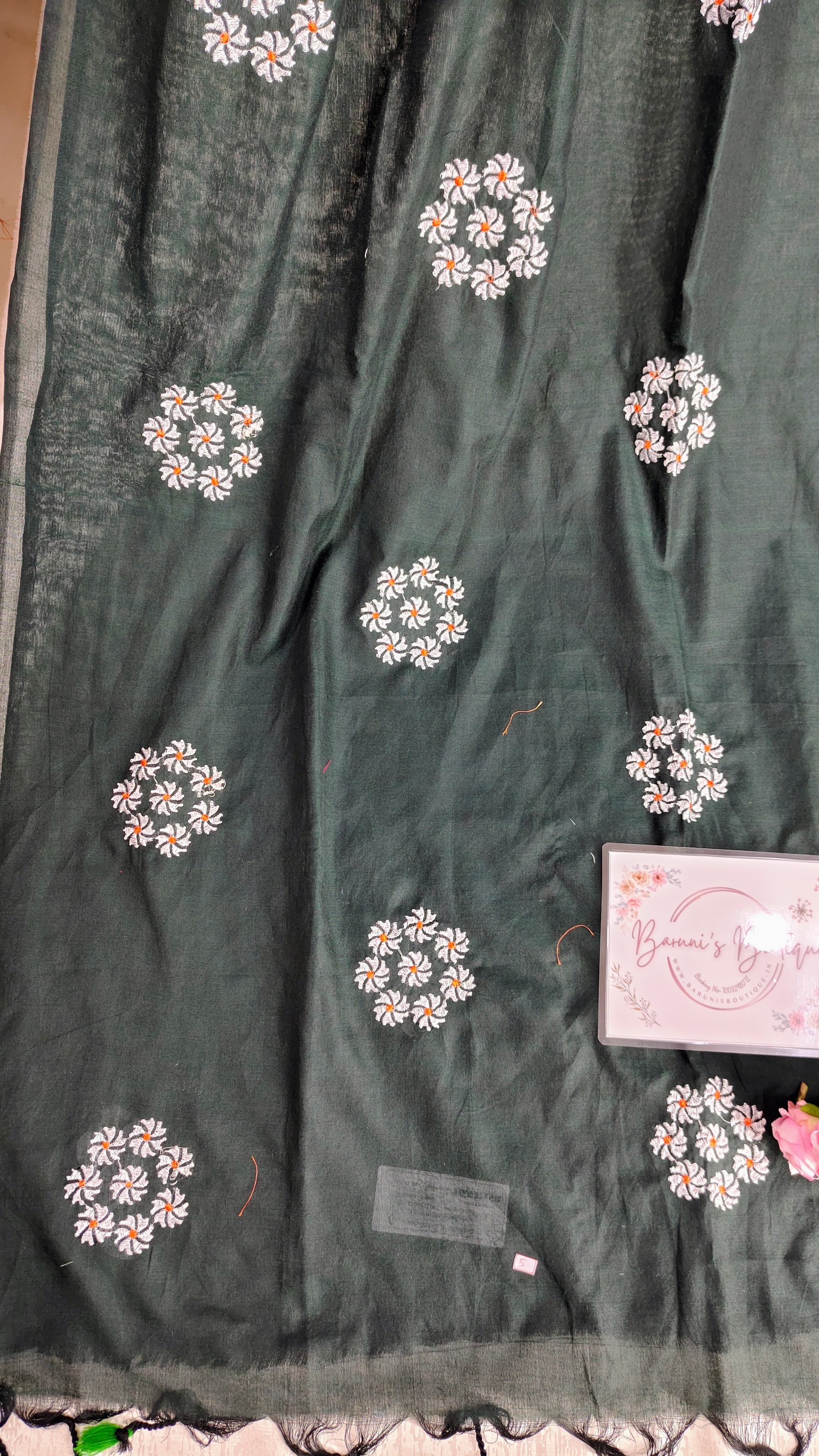 Embroidery floral design on khadi cotton
