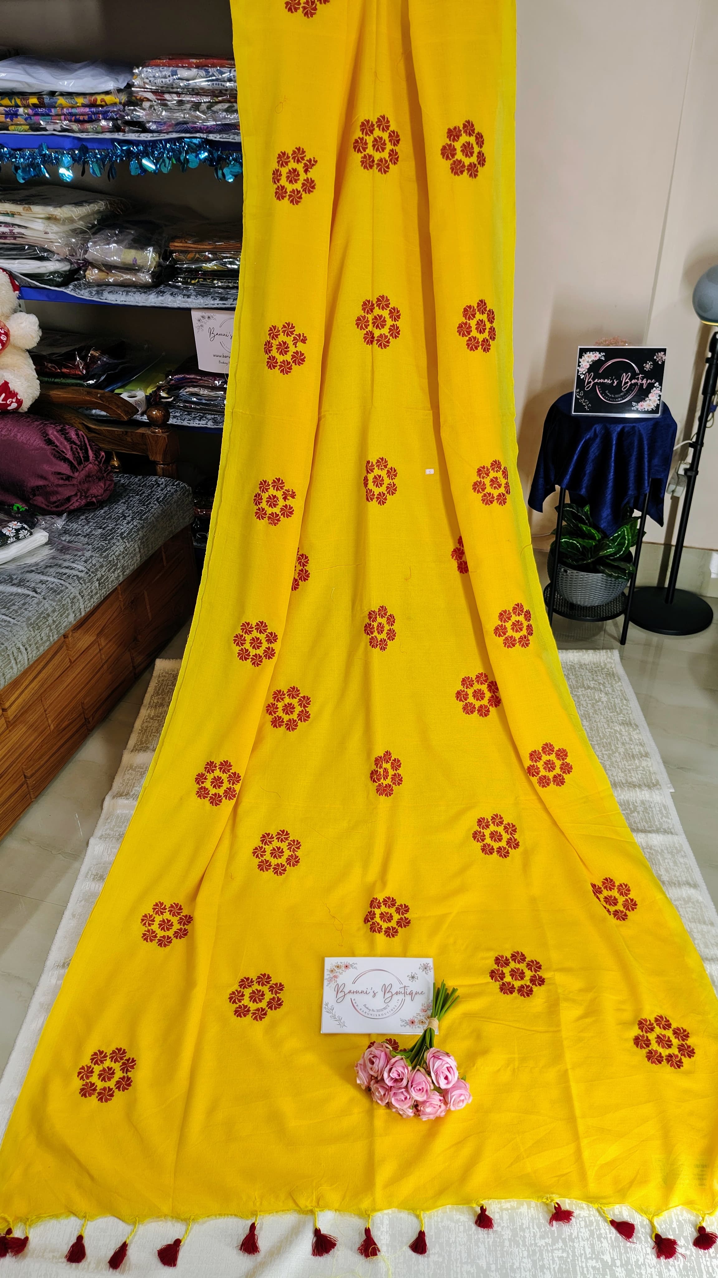 Embroidery floral design on khadi cotton