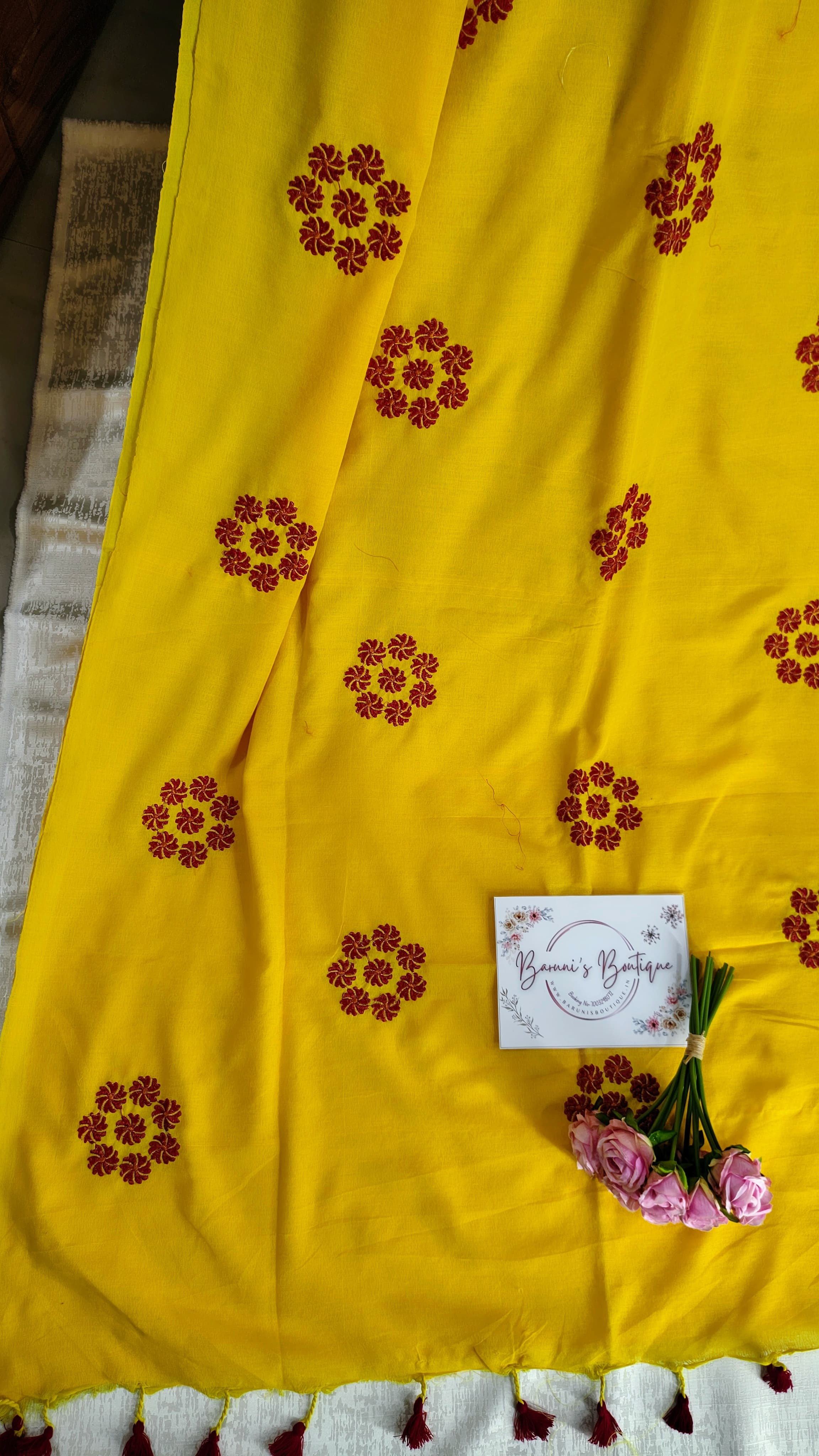 Embroidery floral design on khadi cotton