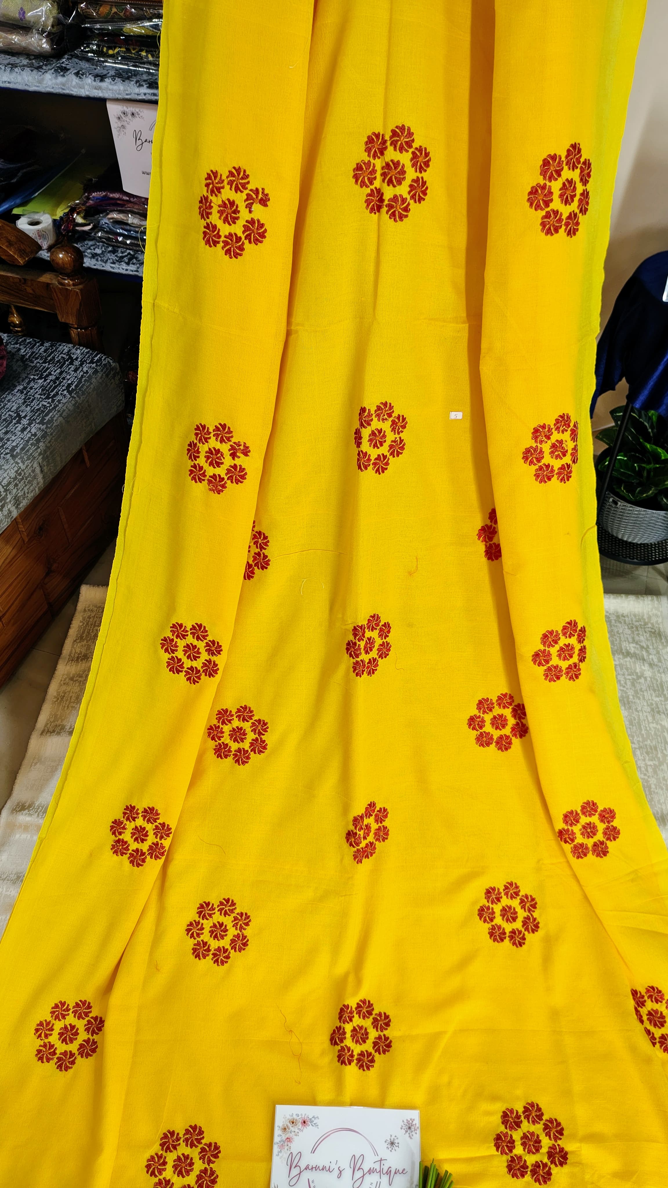 Embroidery floral design on khadi cotton