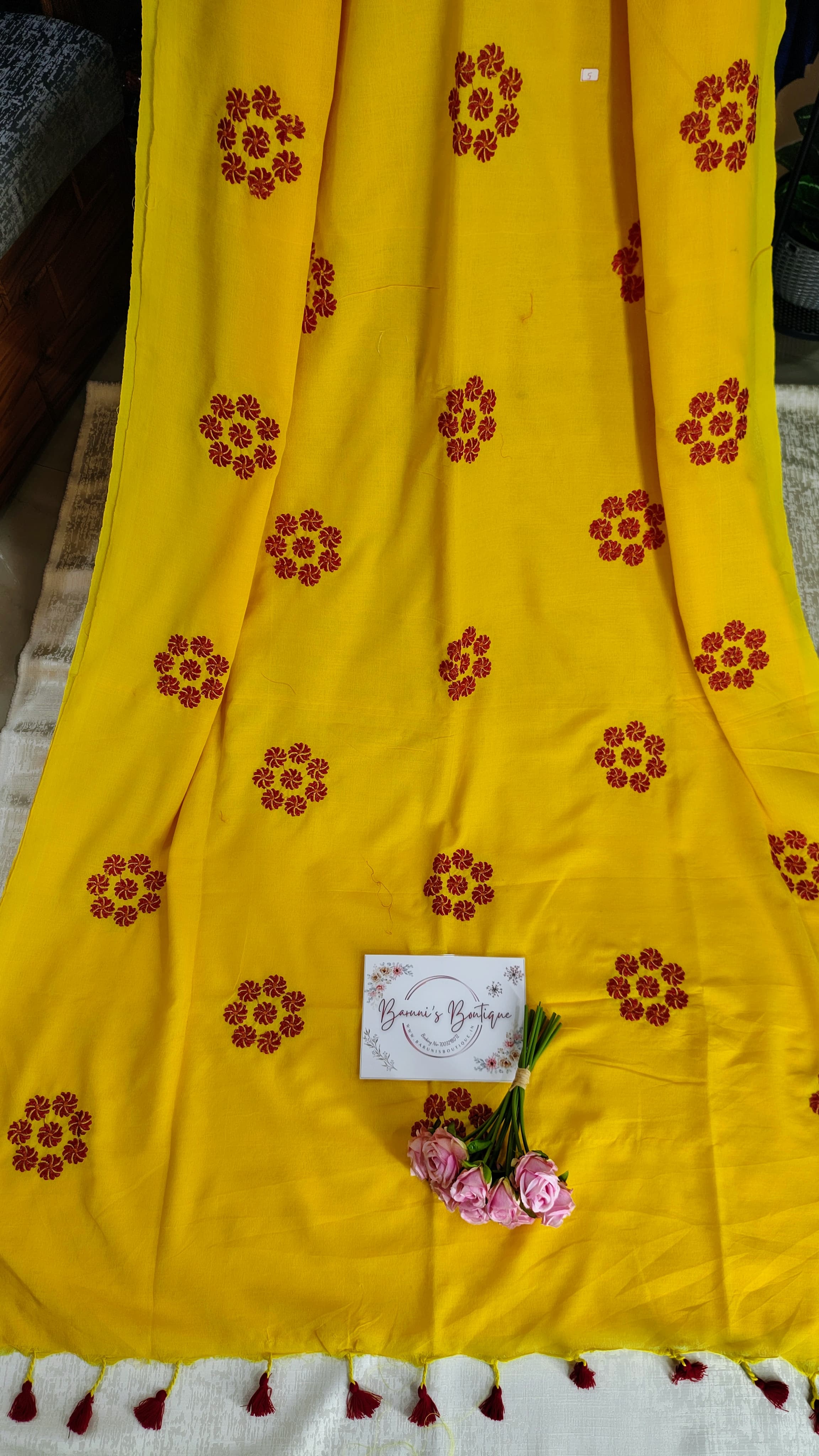 Embroidery floral design on khadi cotton