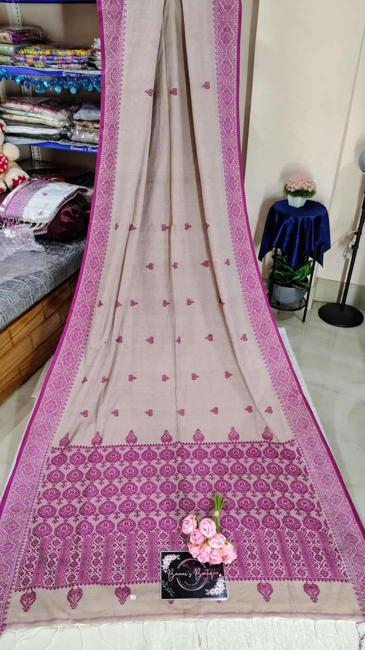 Bengal Pure Cotton Khadi with mekhla art Saree