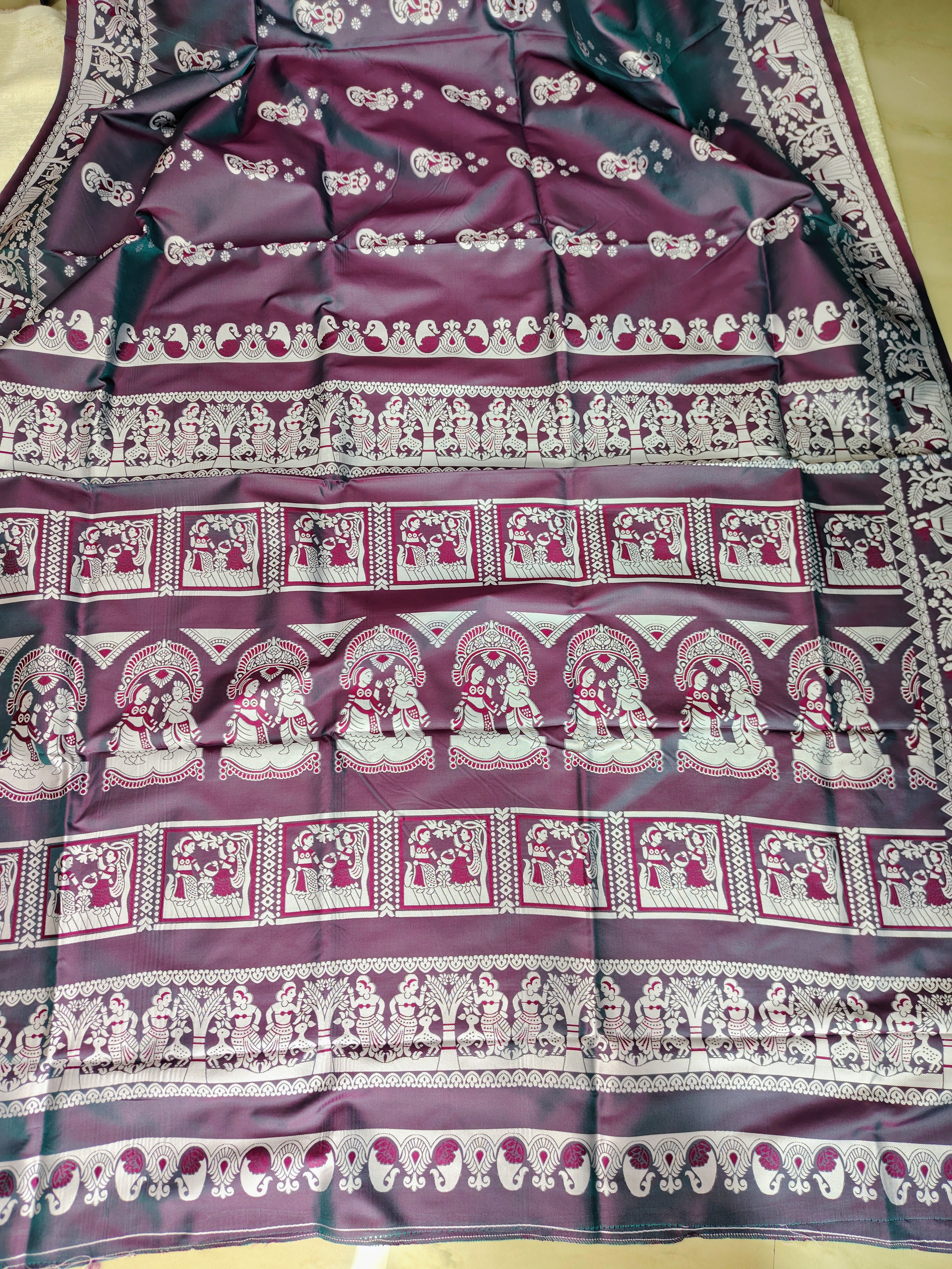 Baluchori Semi Silk Saree (Green maroon)