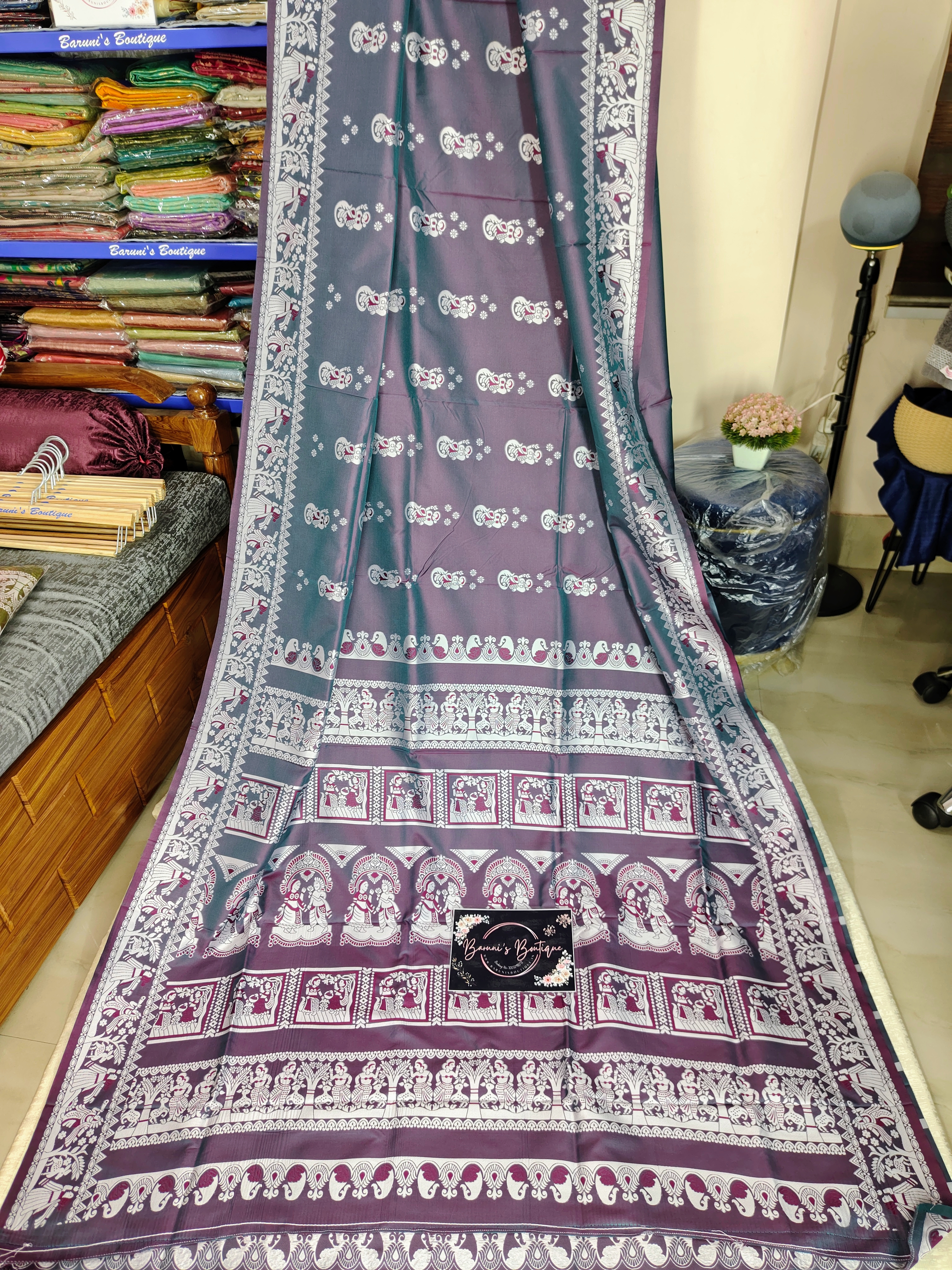 Baluchori Semi Silk Saree (Green maroon)