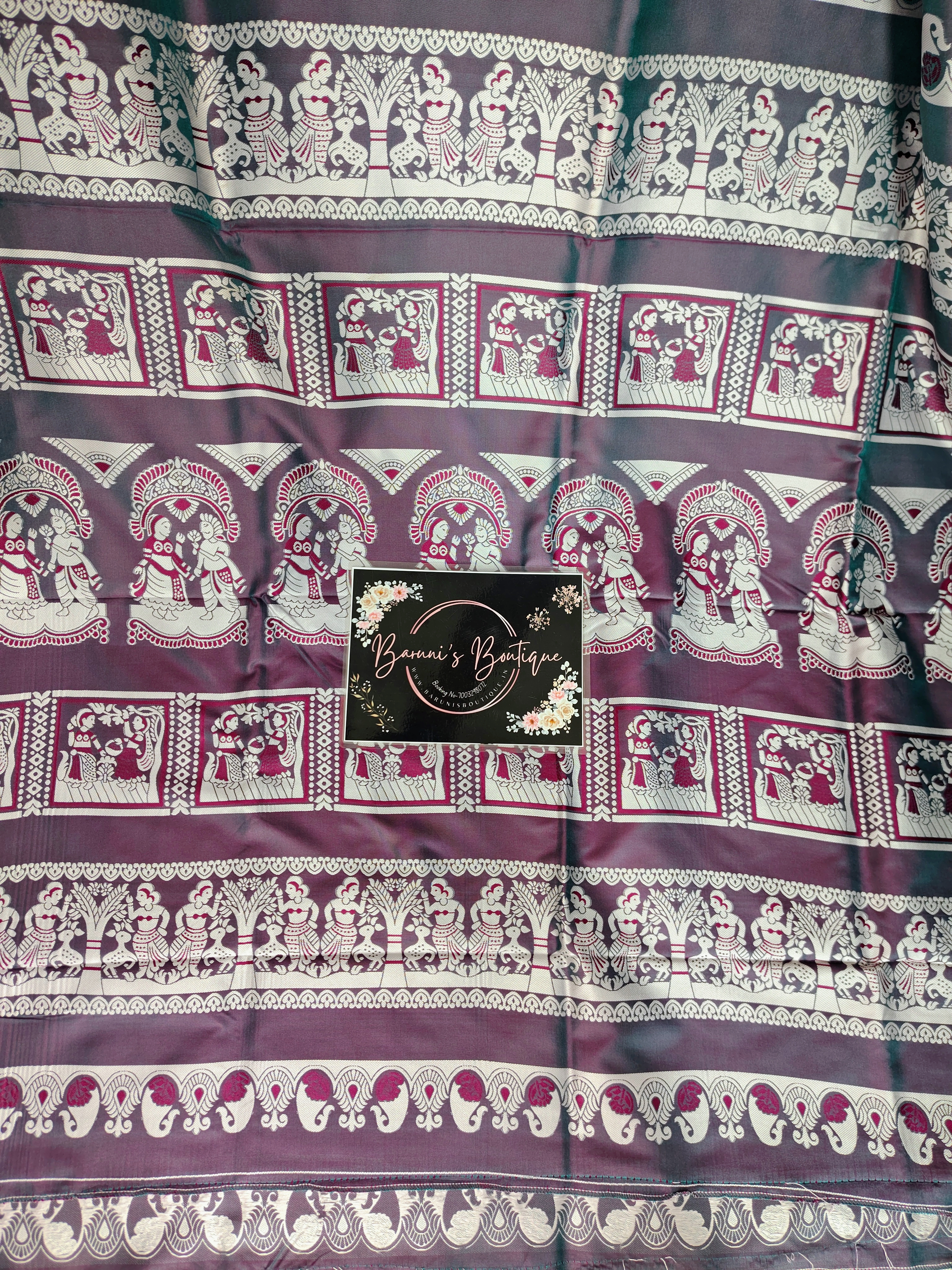 Baluchori Semi Silk Saree (Green maroon)