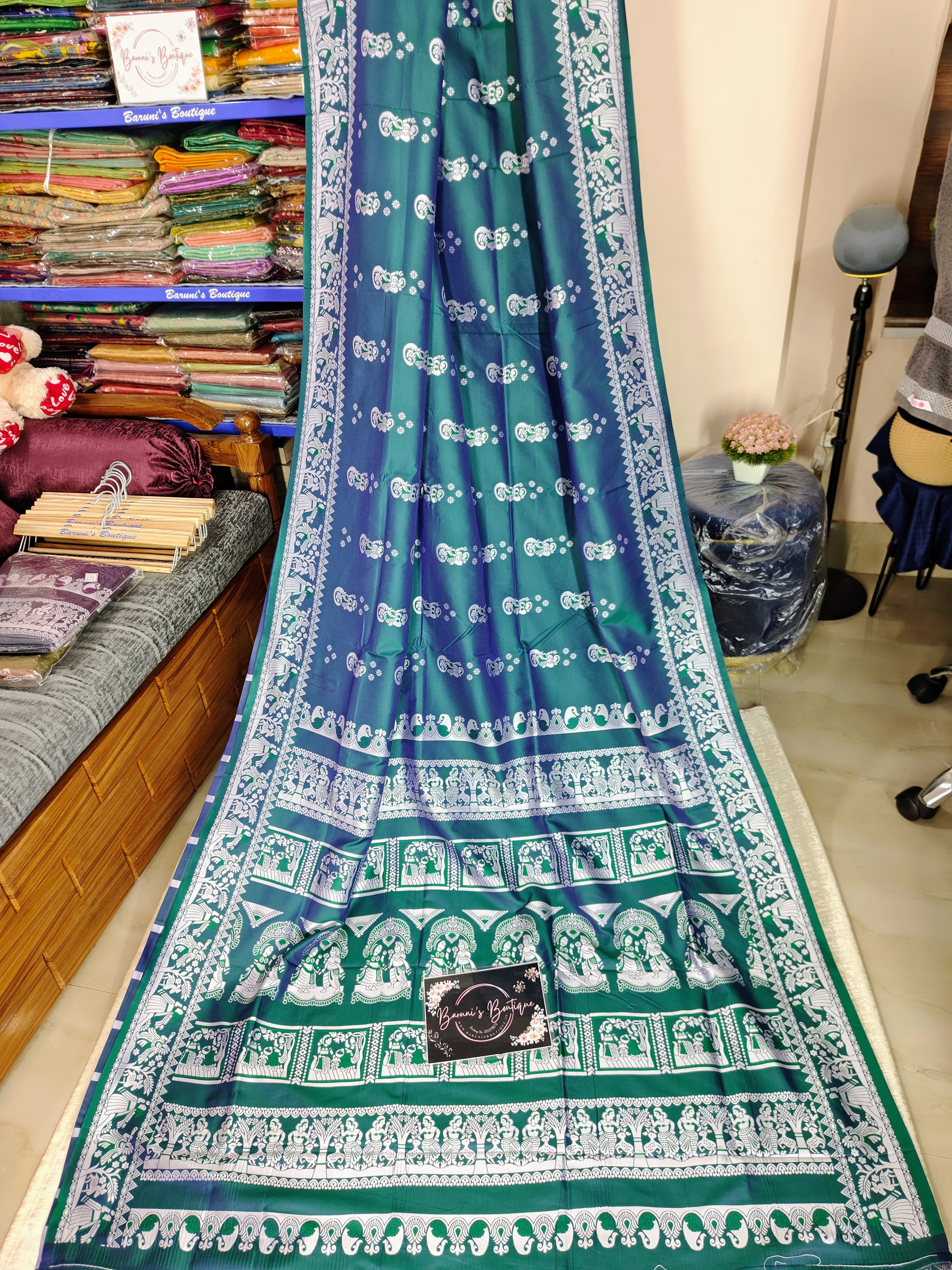 Baluchori Semi Silk Saree (Green maroon)