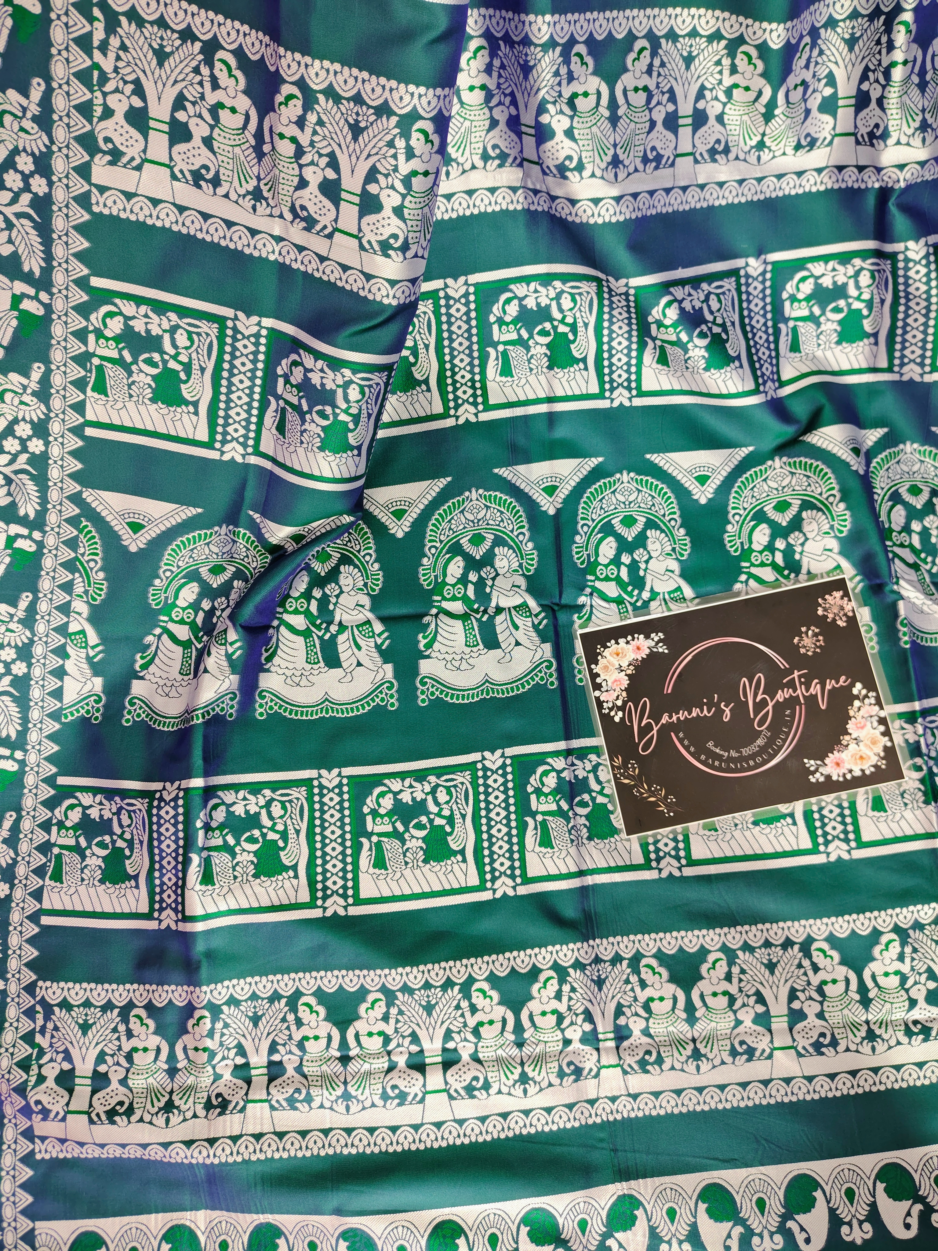 Baluchori Semi Silk Saree (Green maroon)