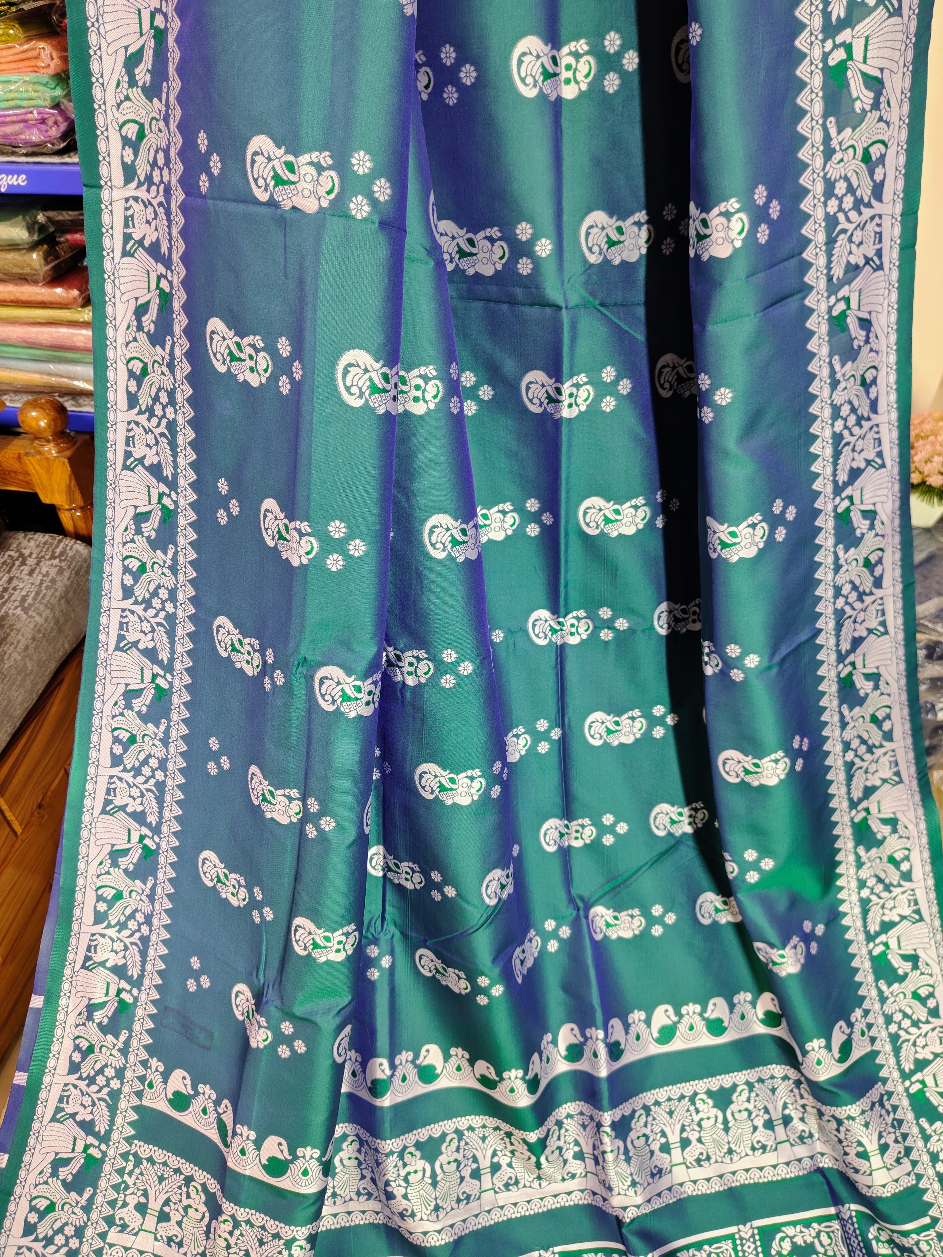 Baluchori Semi Silk Saree (Green maroon)