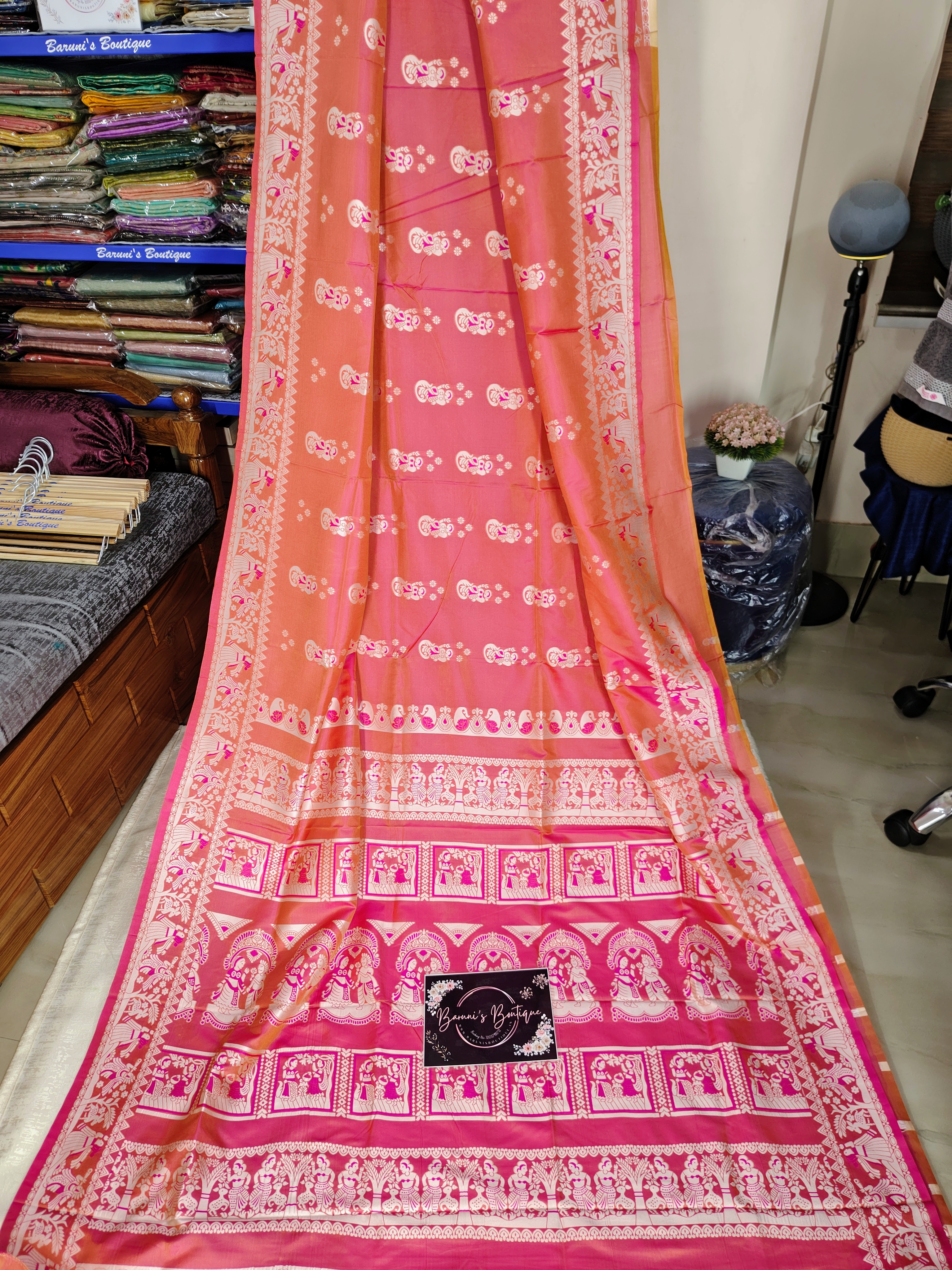 Baluchori Semi Silk Saree (Green maroon)