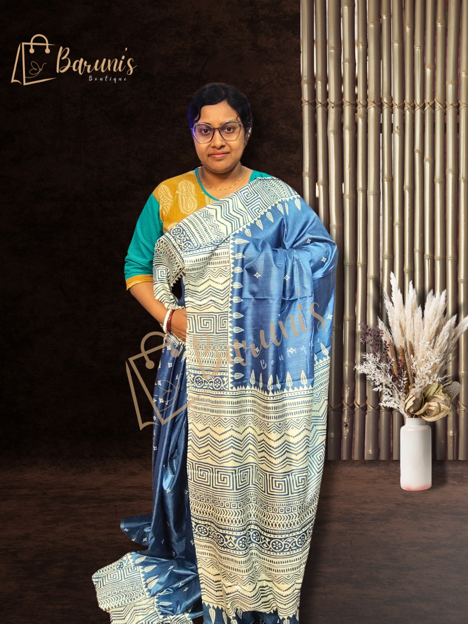 Pure Silk Replica With Block Print