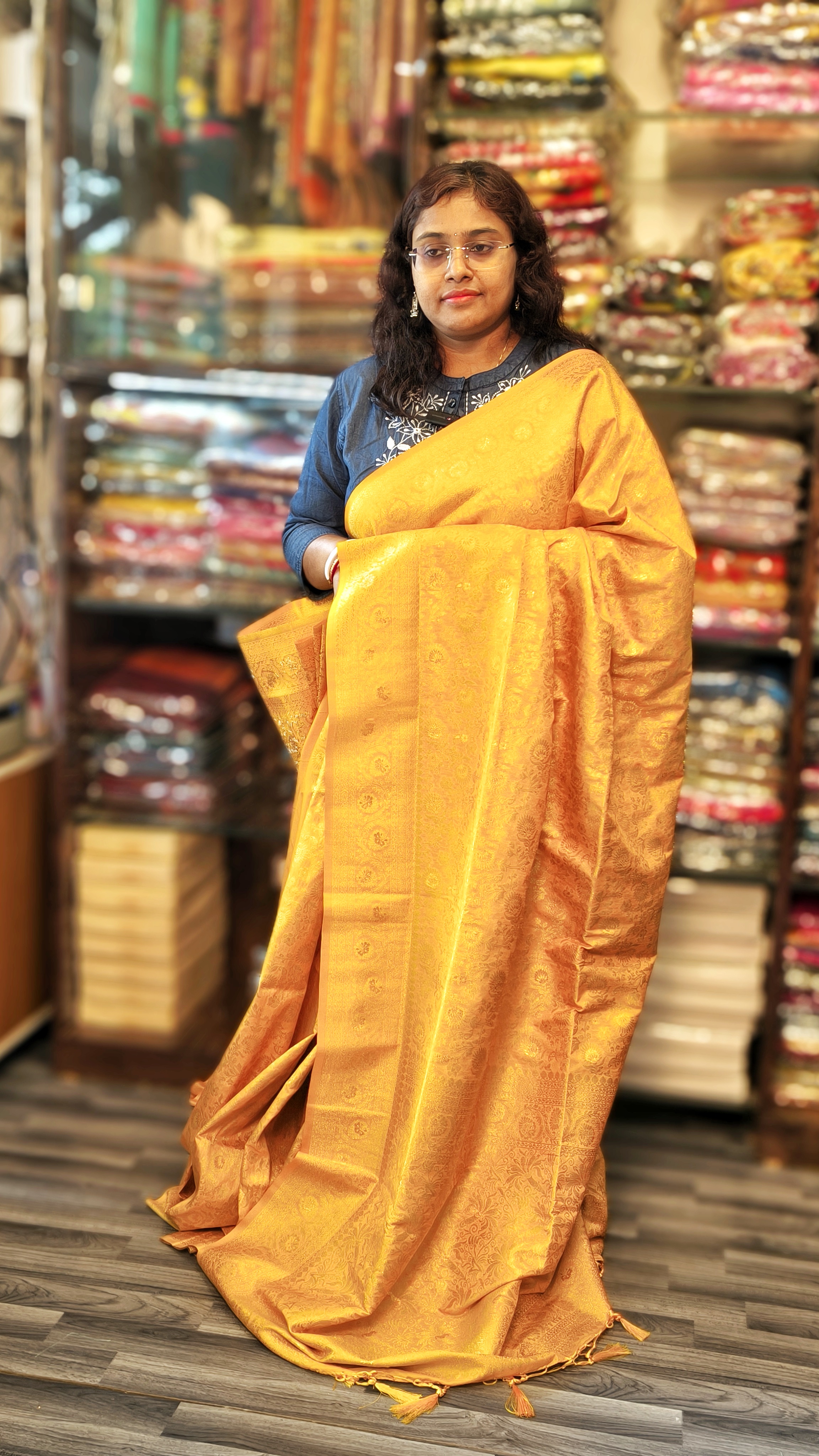 Elegant Golden Khaddi Silk Saree