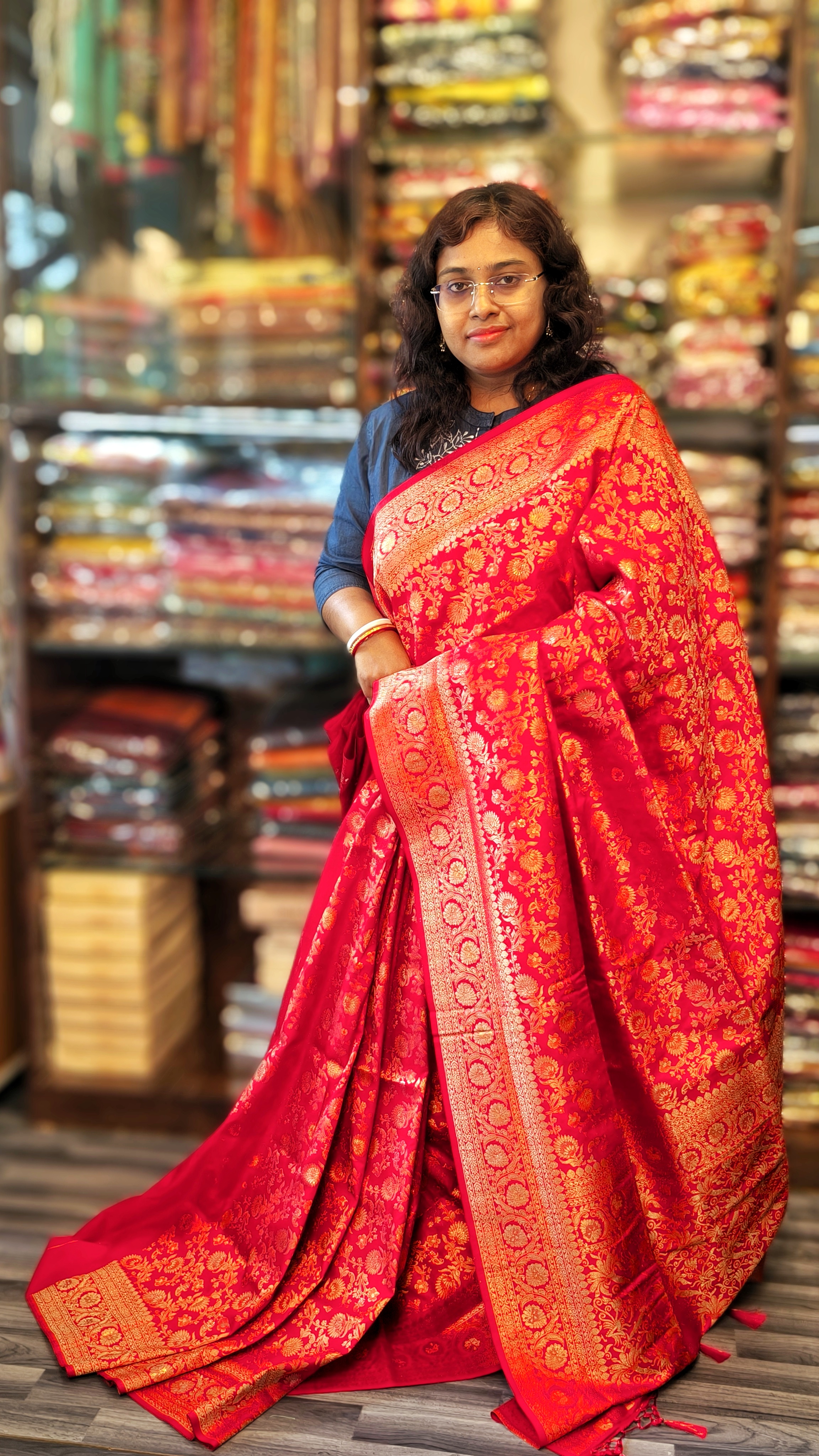 Elegant Red Khaddi Silk Saree