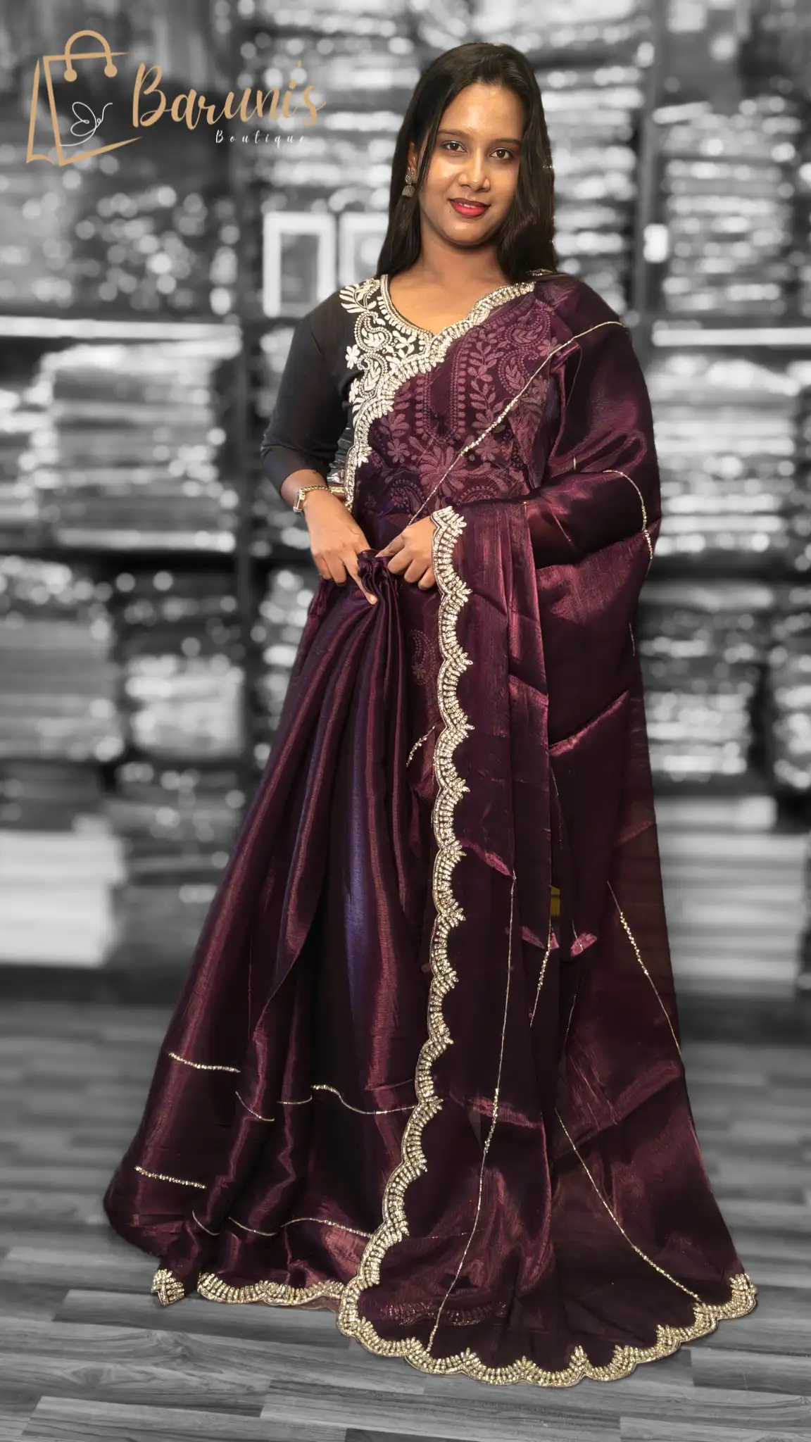 Wine Color Designer Saree