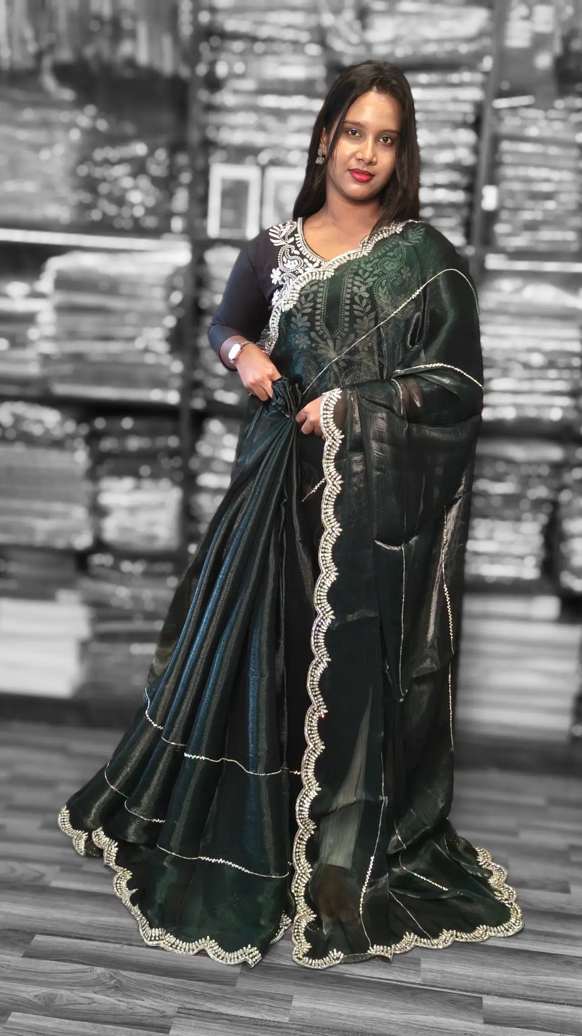 Elegant Dark Green Saree