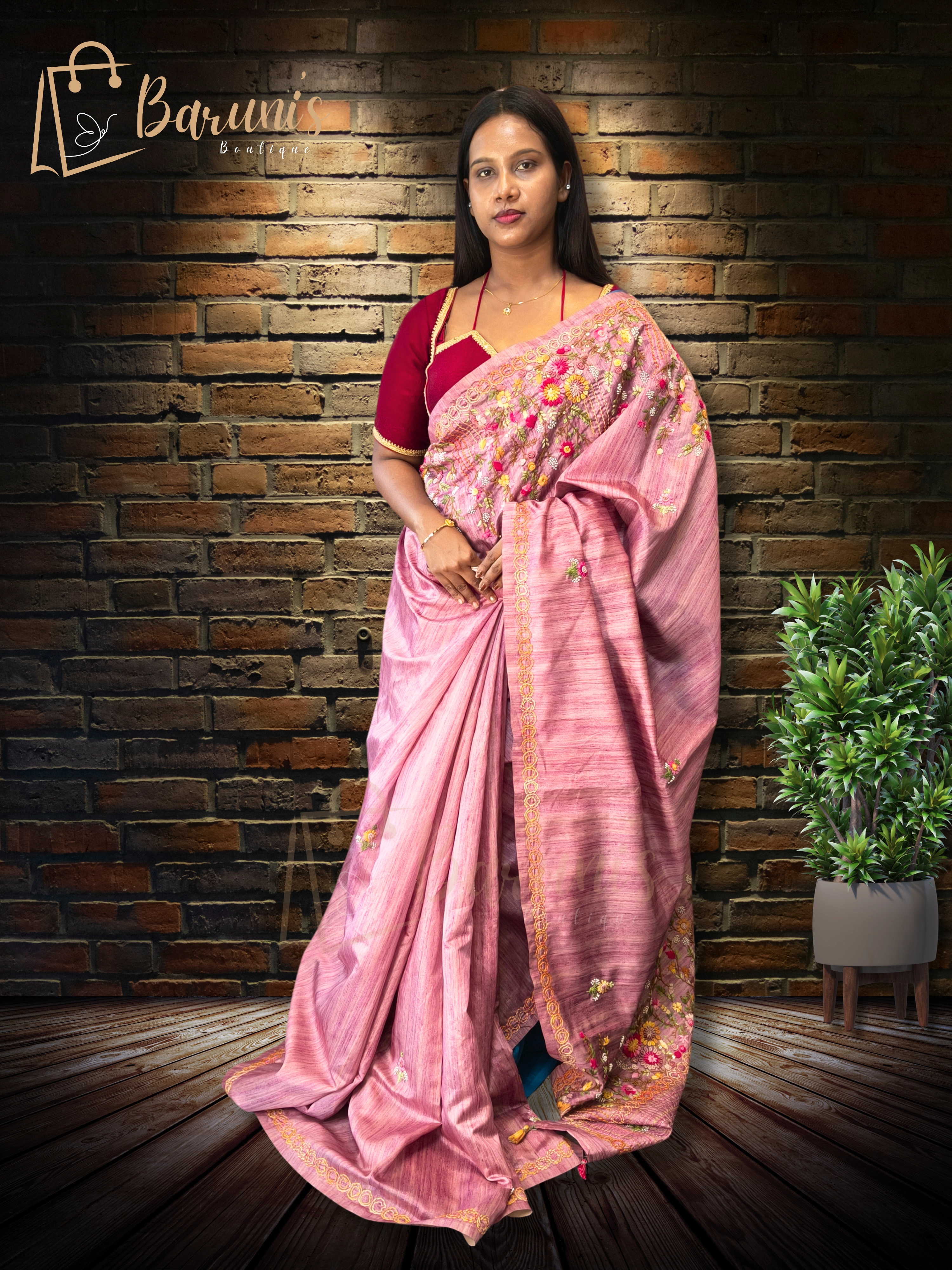 Premium Semi-Tussar Saree with Bullion & Geeth Handwork — Elegant Nougauge Border