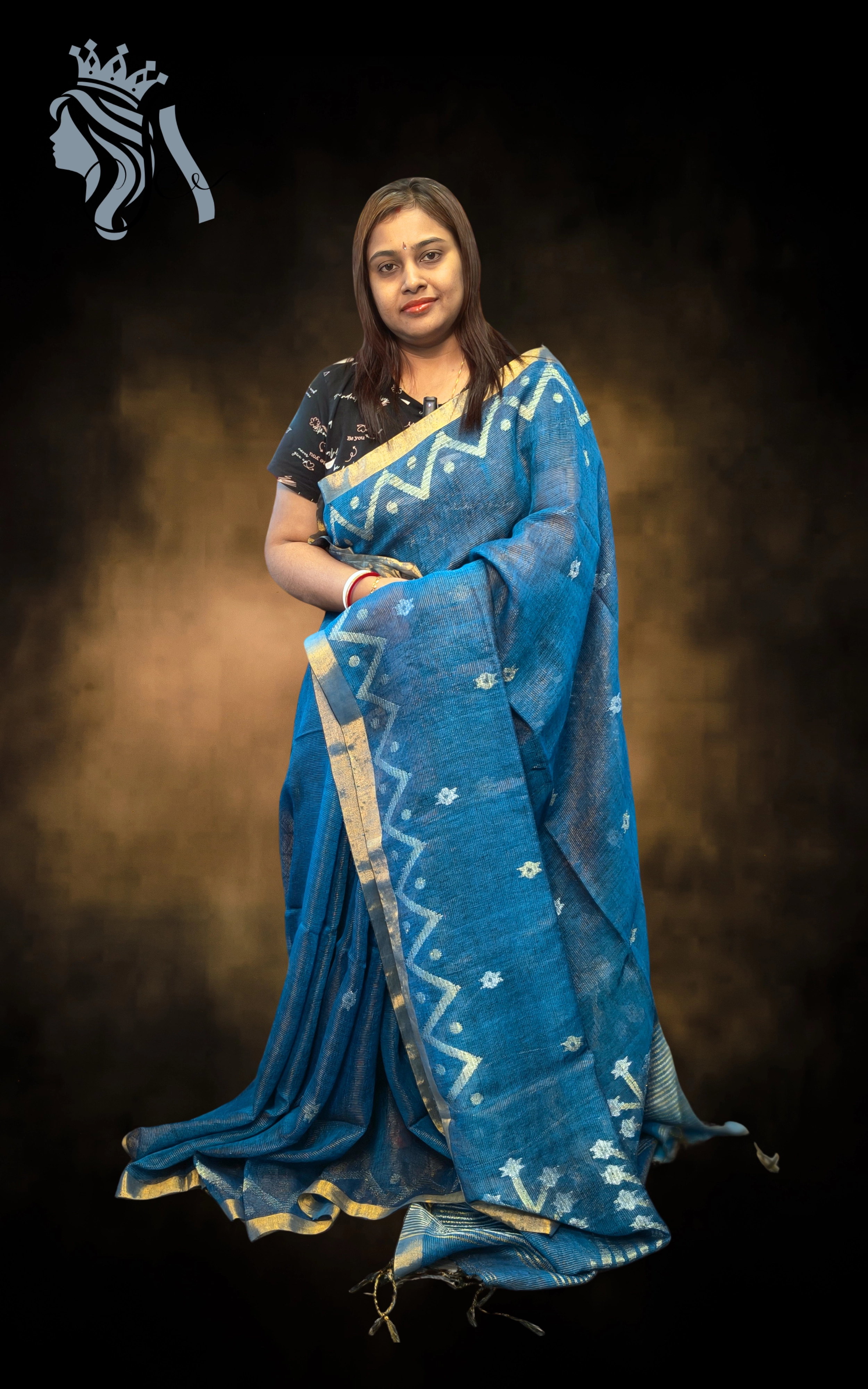 Premium Linen Metallic Mashup Jamdani Saree – Handwoven Lightweight Festive Wear