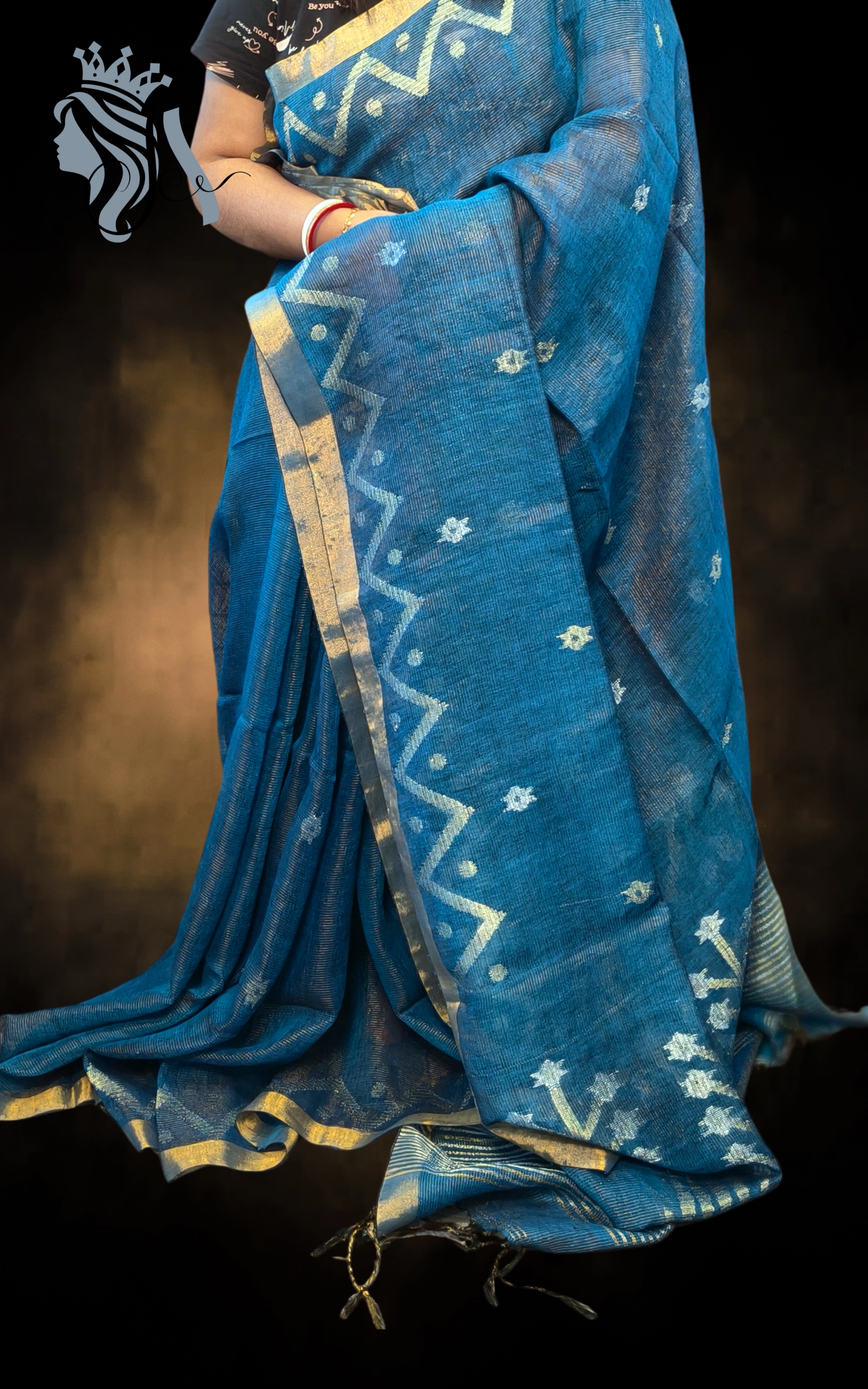 Premium Linen Metallic Mashup Jamdani Saree – Handwoven Lightweight Festive Wear