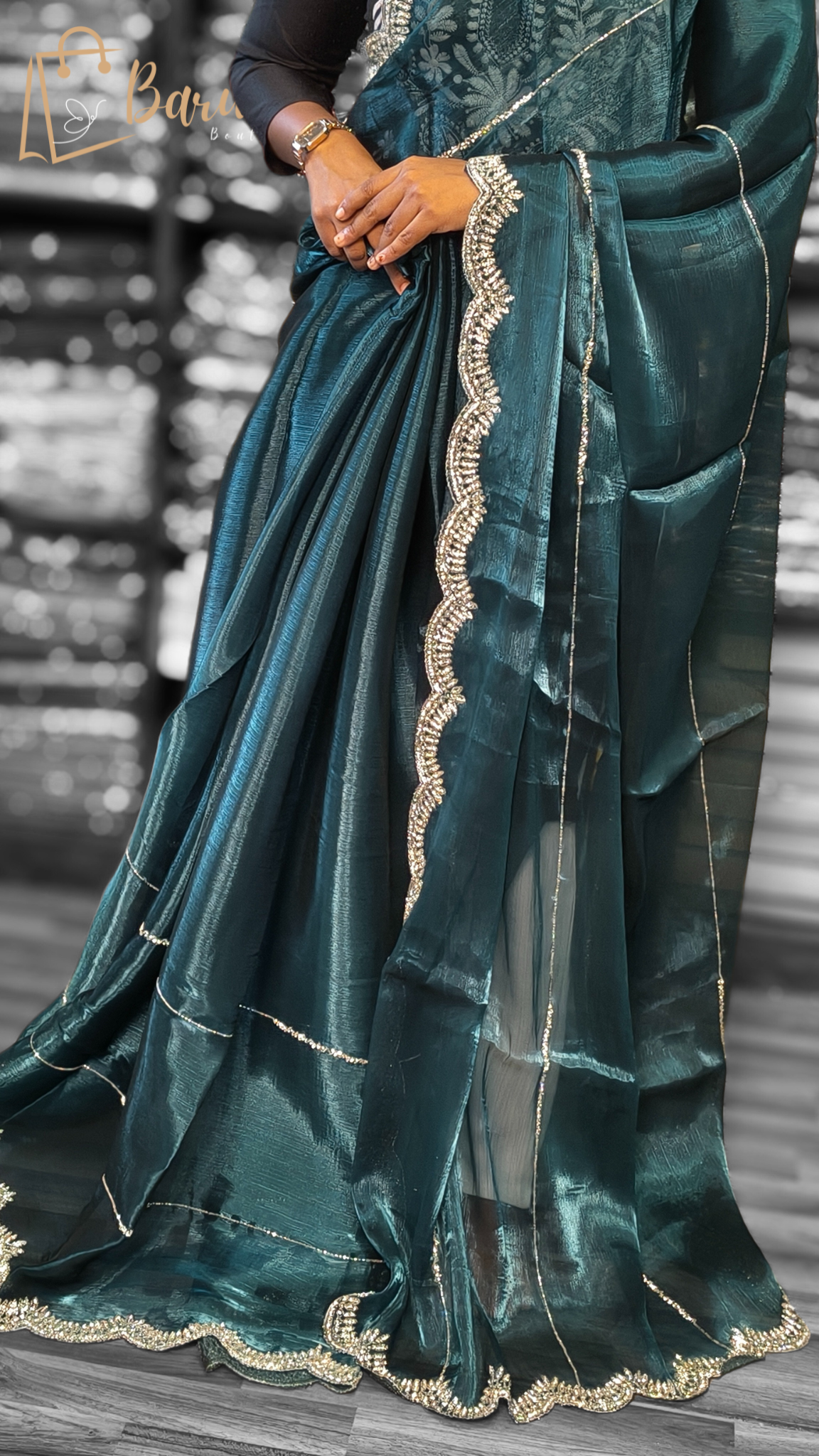 Elegant Satin Teal Saree