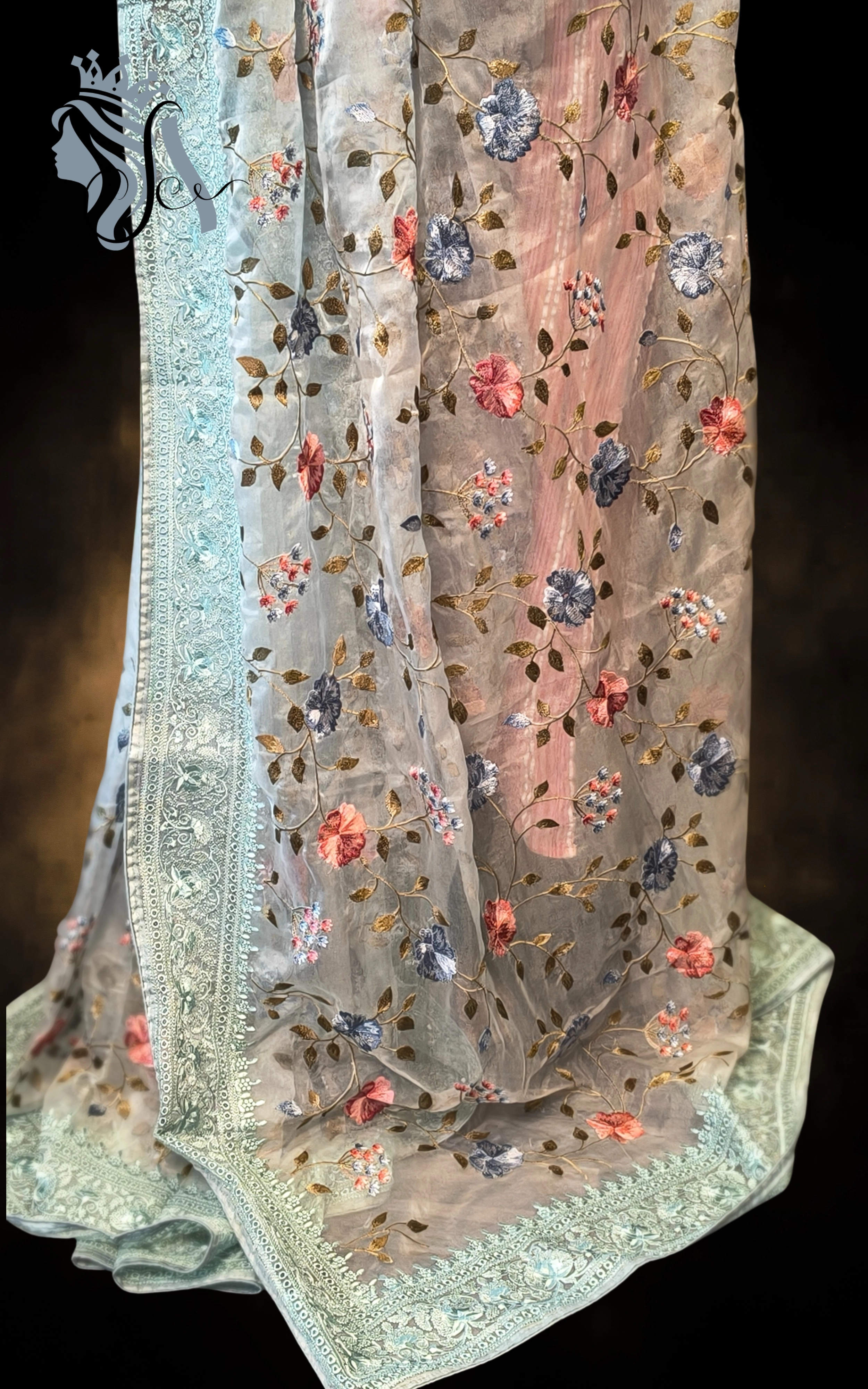 Heavy Embroidered Organza Saree – Full Body Work | Party & Wedding Collection