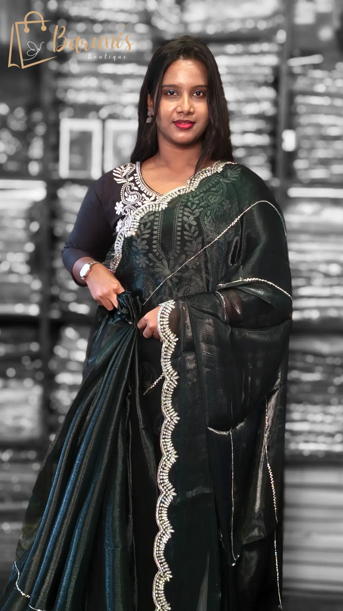 Elegant Dark Green Saree