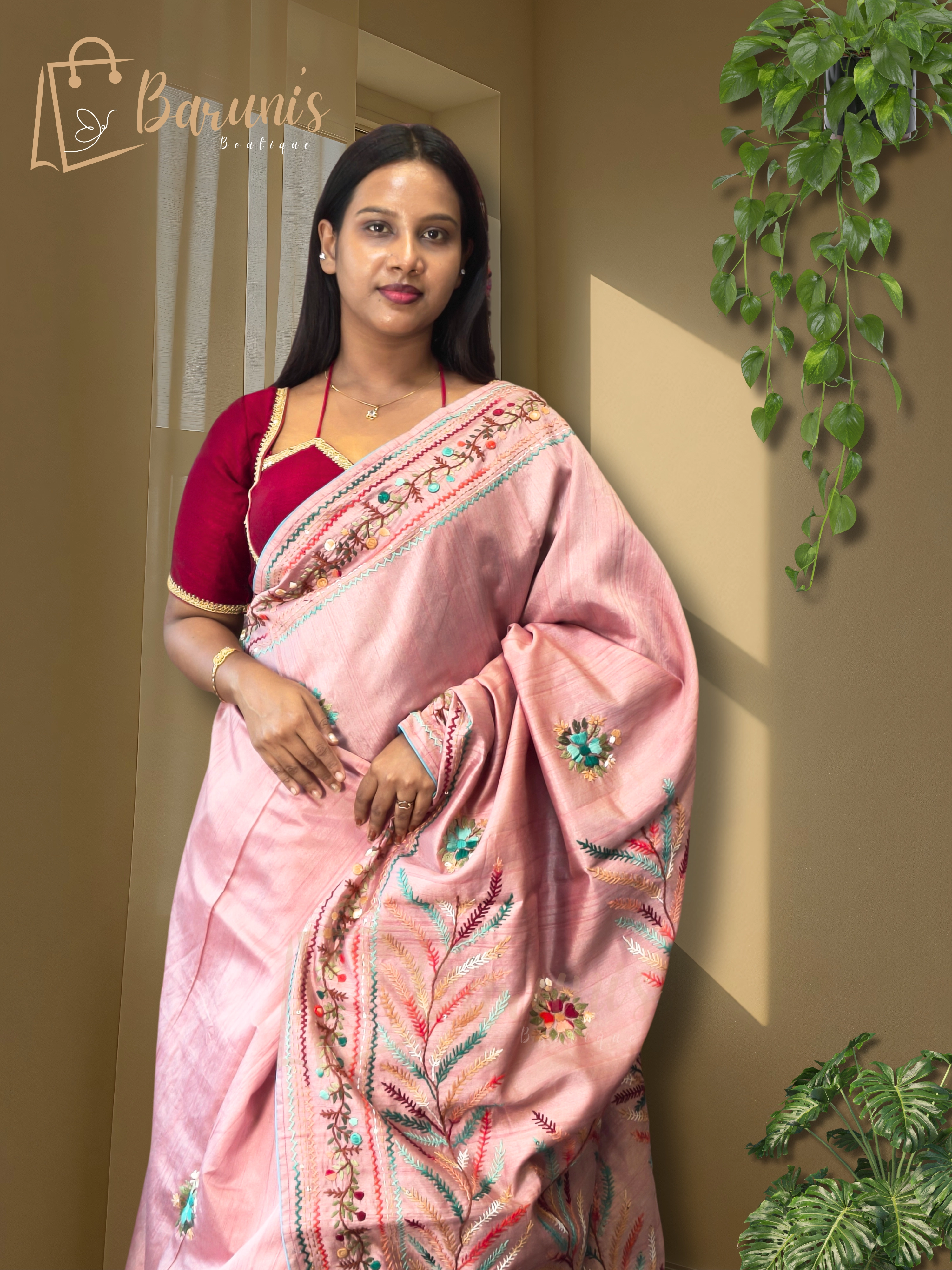 Premium Semi-Tussar Saree with Bullion & Geeth Handwork — Elegant Nougauge Border