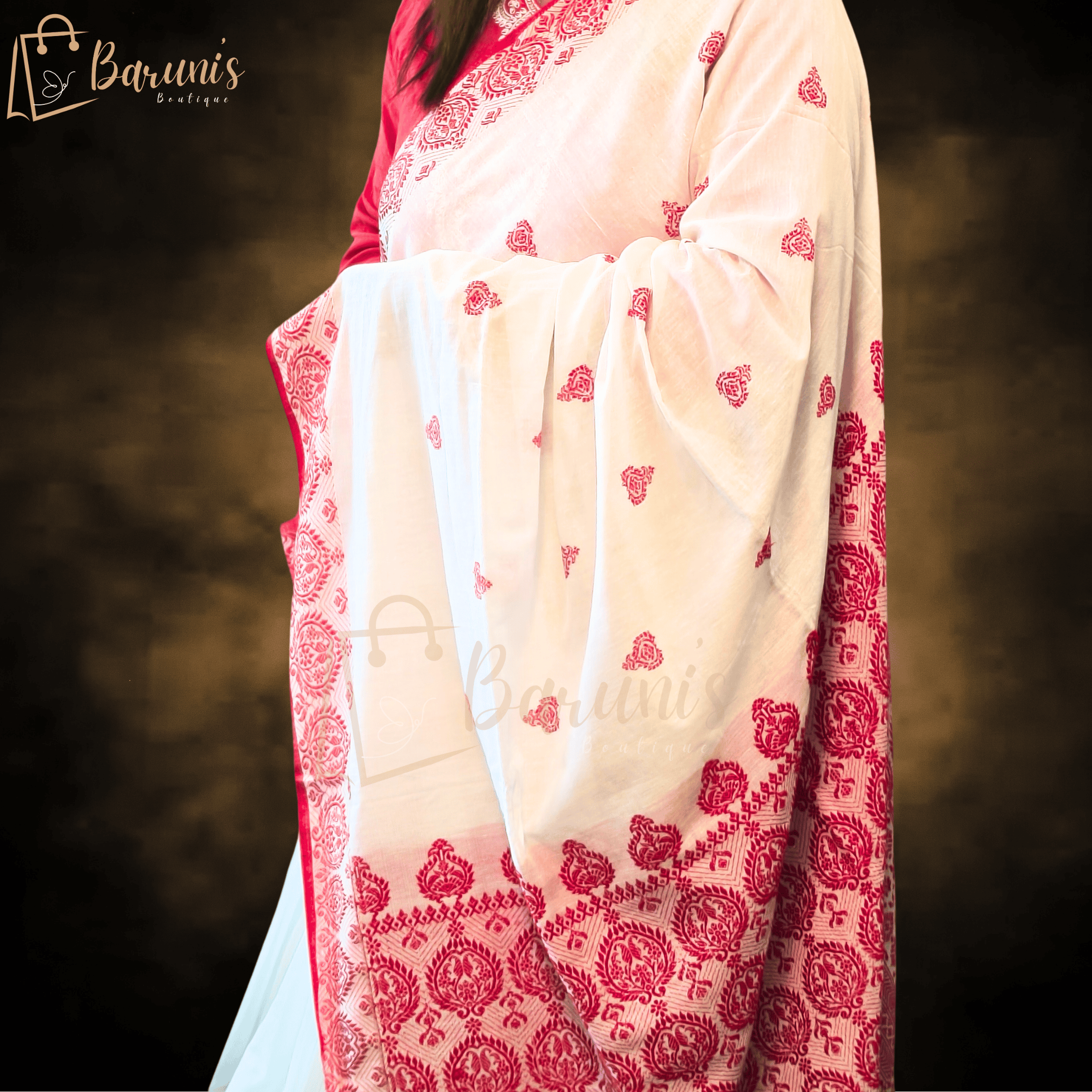 Handcrafted White and Pink Saree